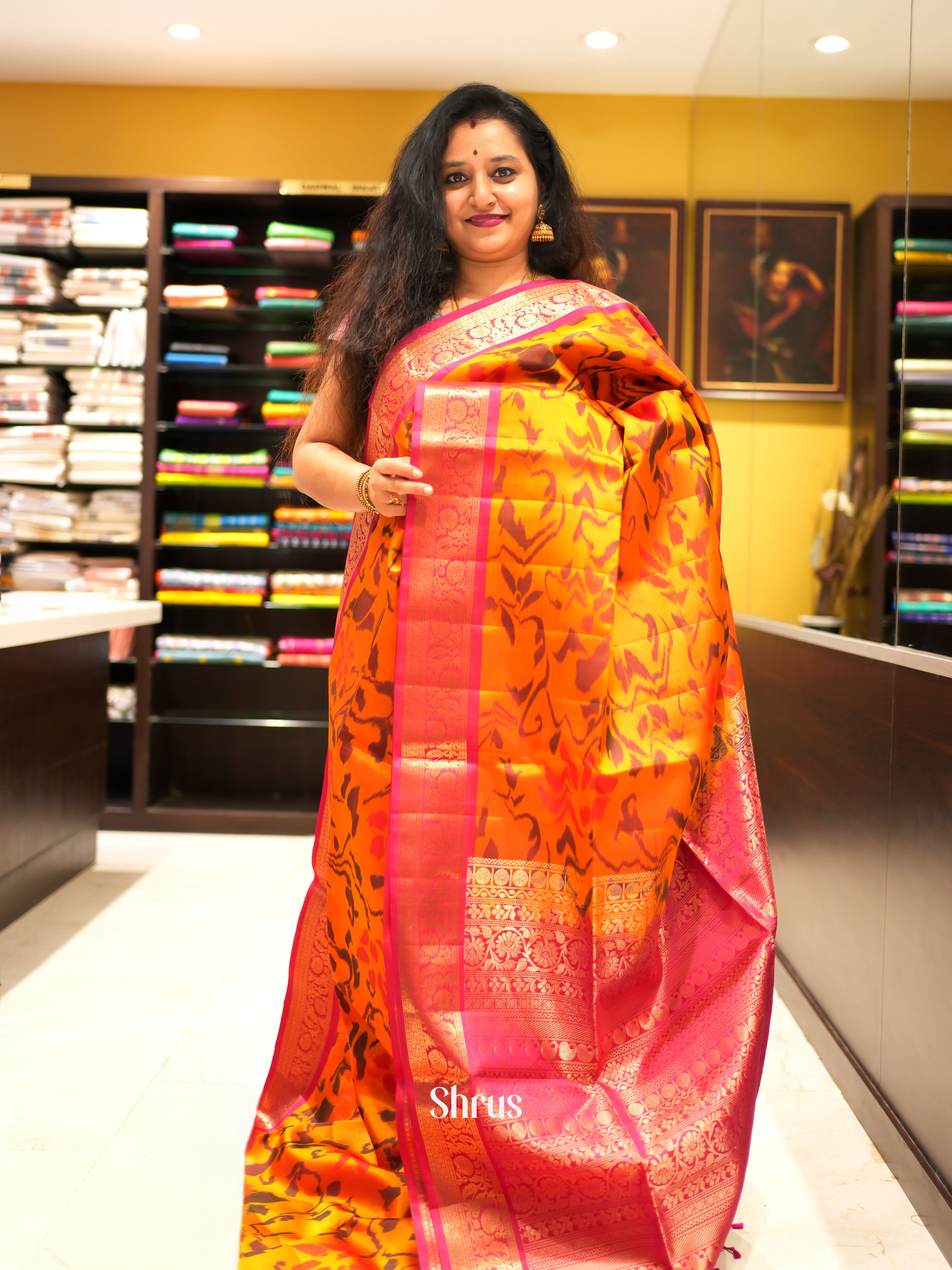 Yellow & Pink - Soft Silk Saree