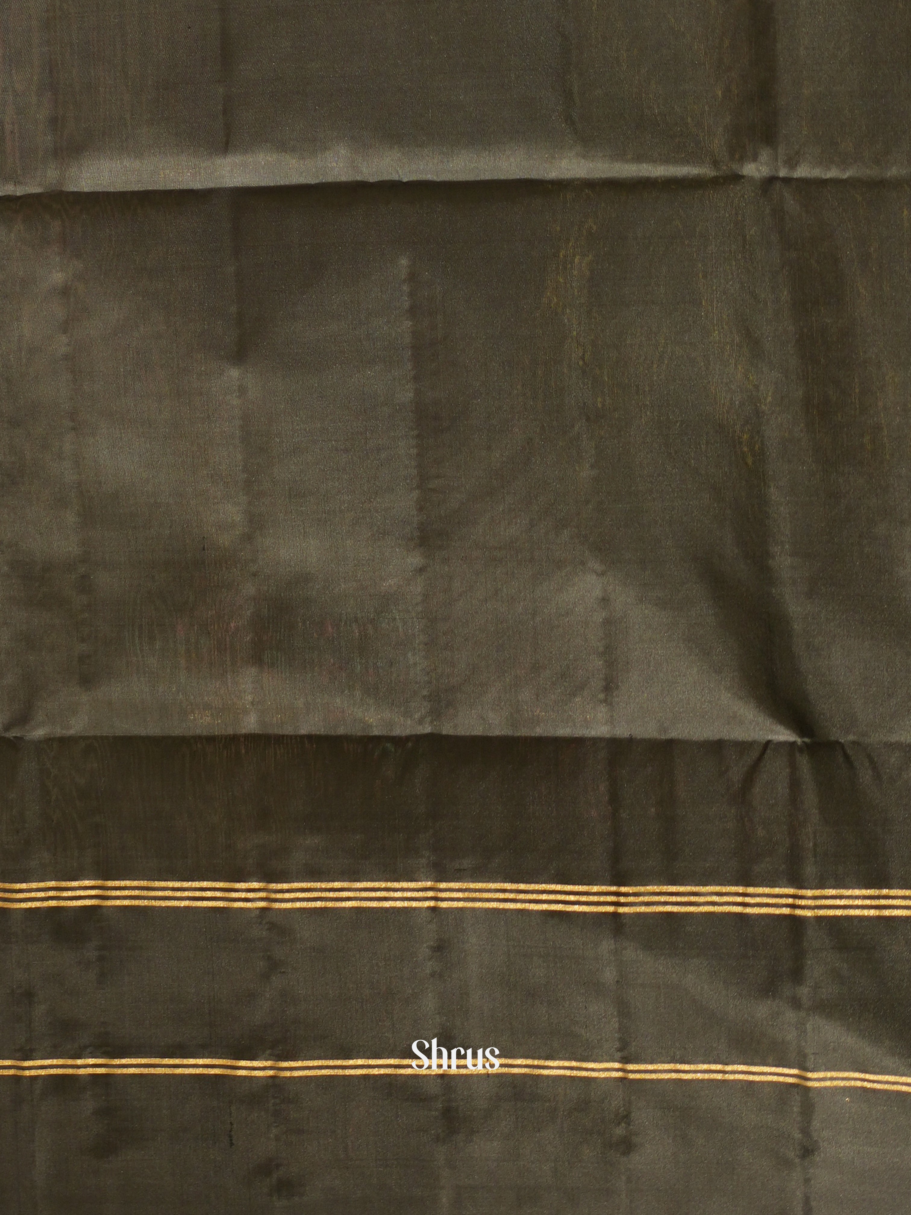 Greenish Grey & Black - Soft Silk Saree