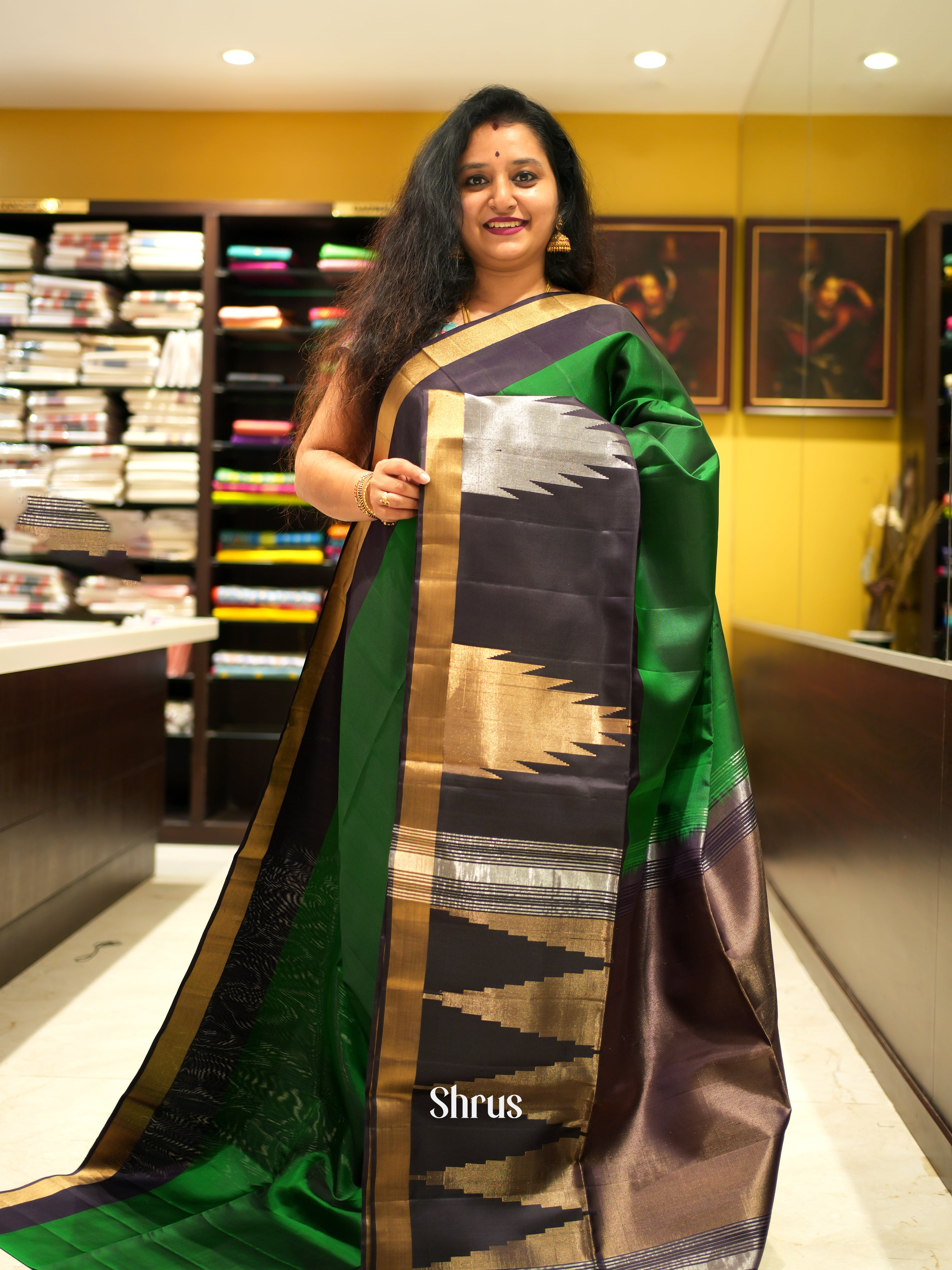 Green & Brown - Soft Silk Saree