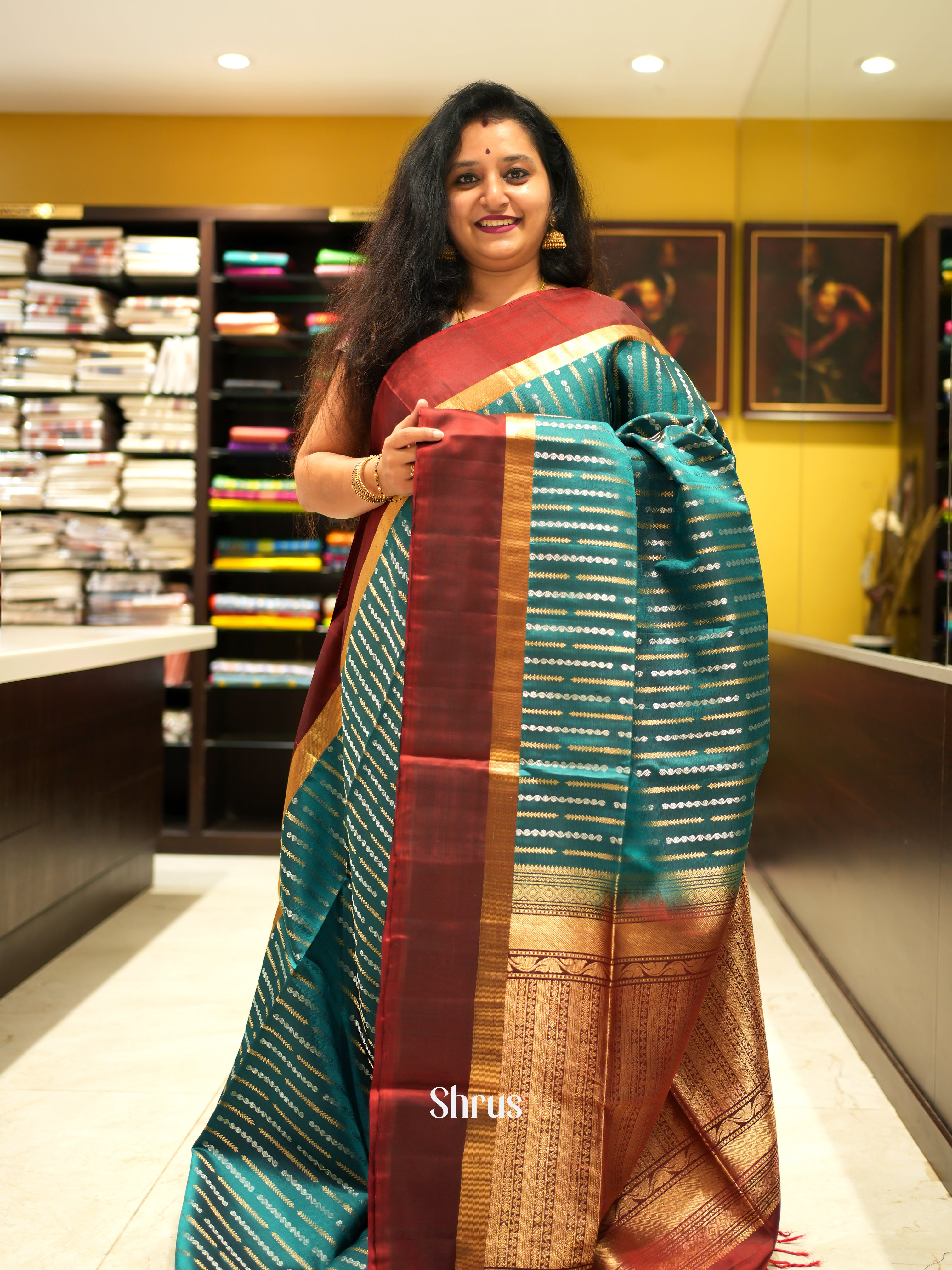 Teal & Brown - Soft Silk saree