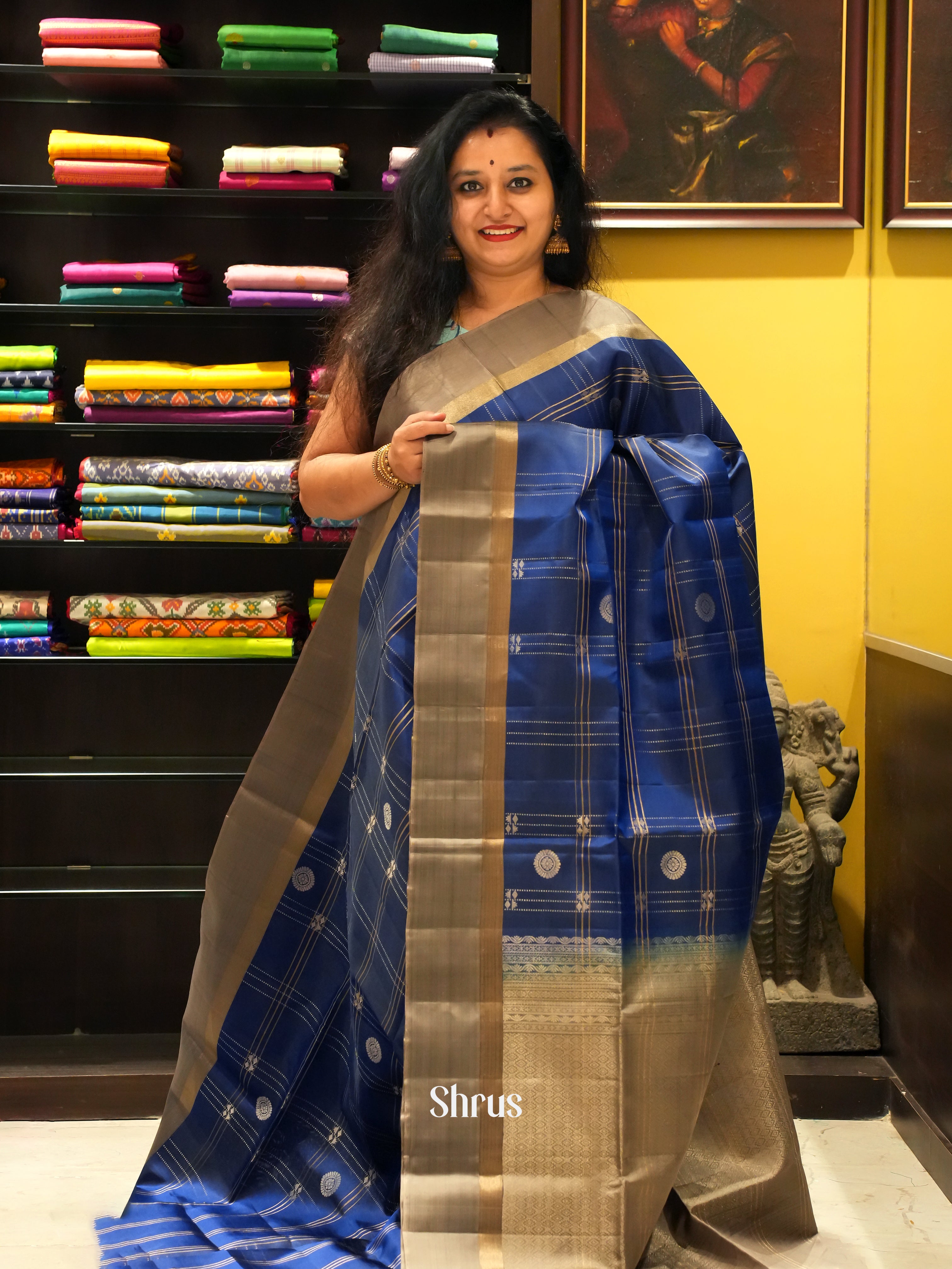 Blue & Grey - Soft Silk Saree