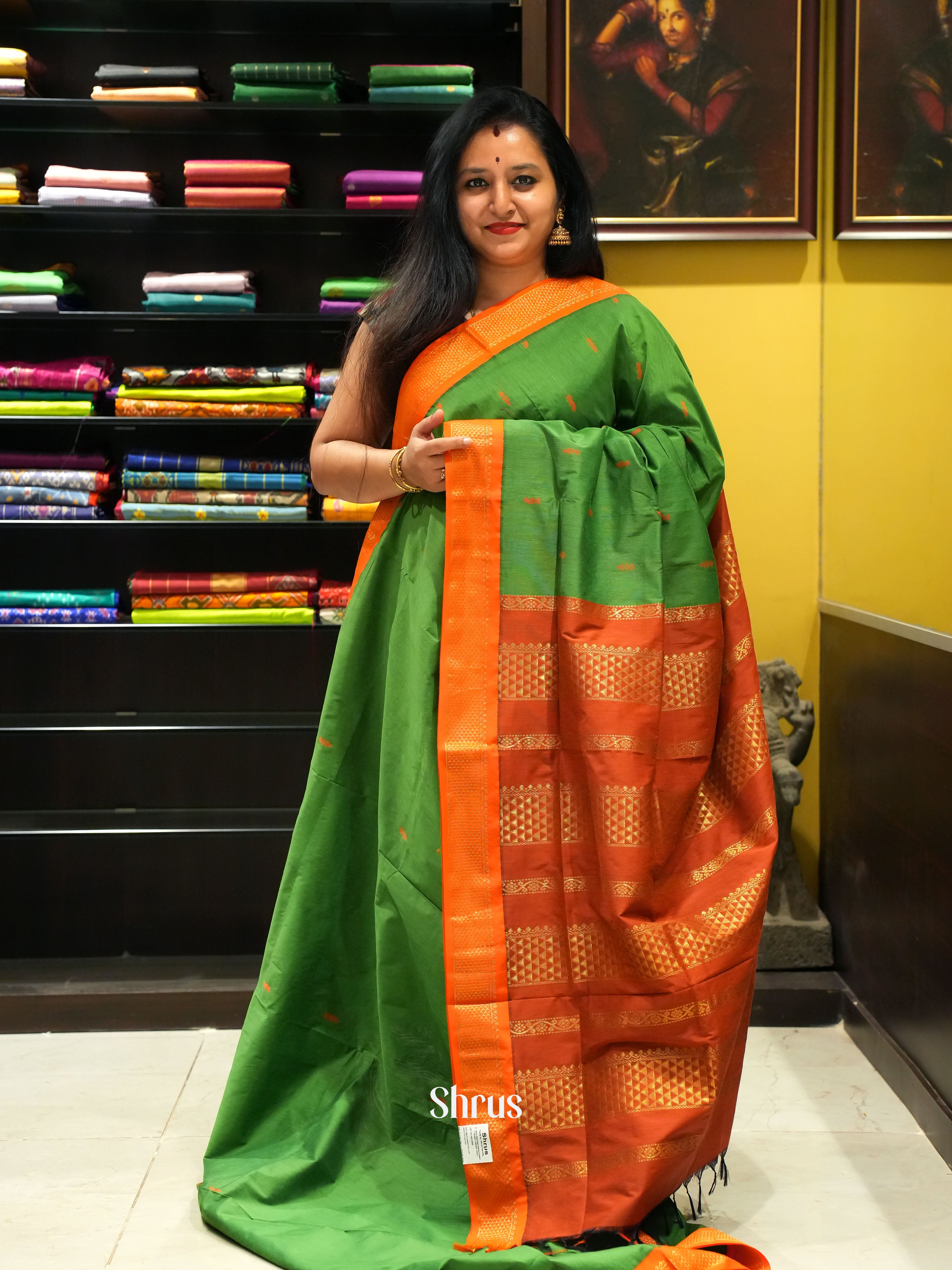 Green & Orange - Kalyani Cotton Saree