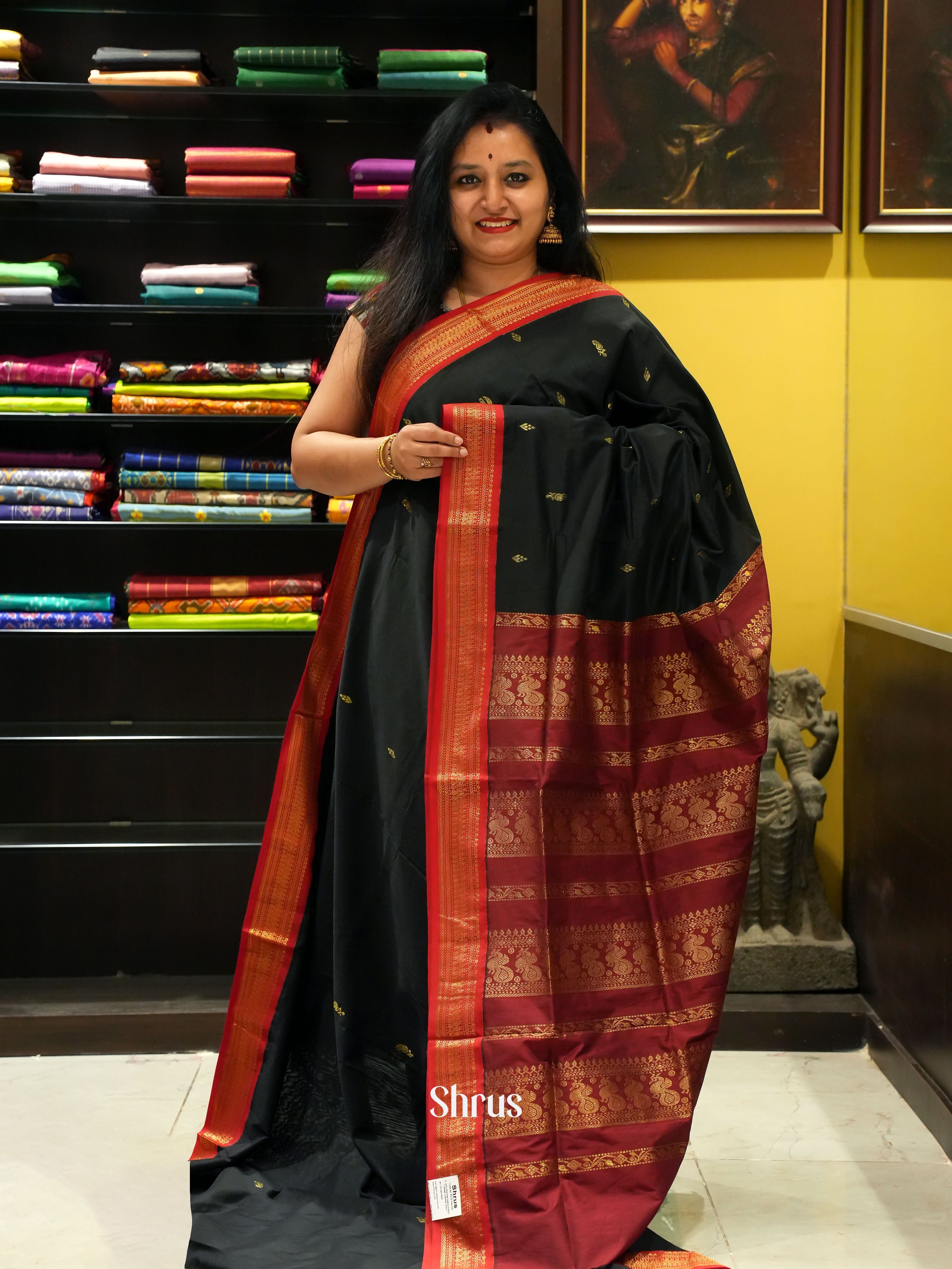 Black & Maroon - Kalyani Cotton saree