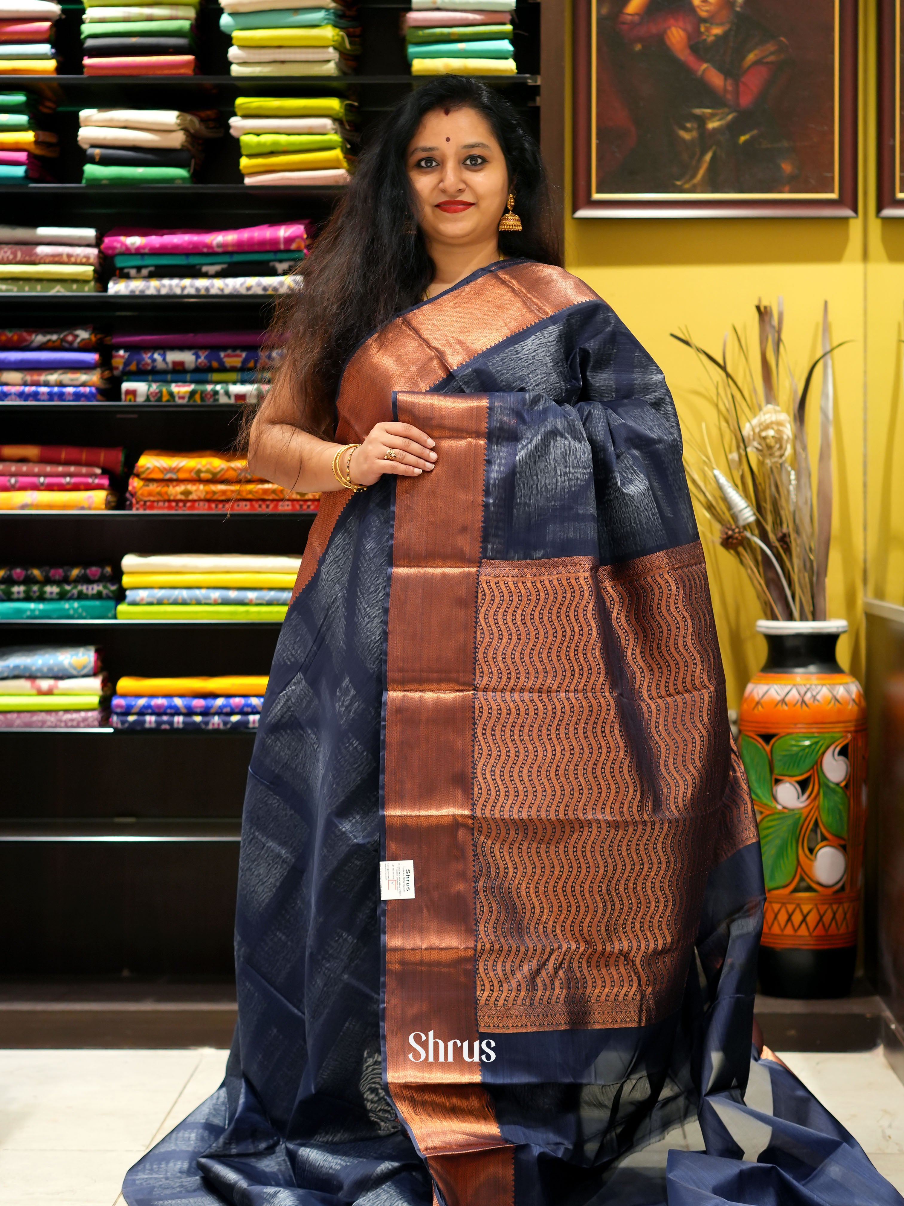 Blue (Single Tone) - Kanchipuram-halfpure Saree