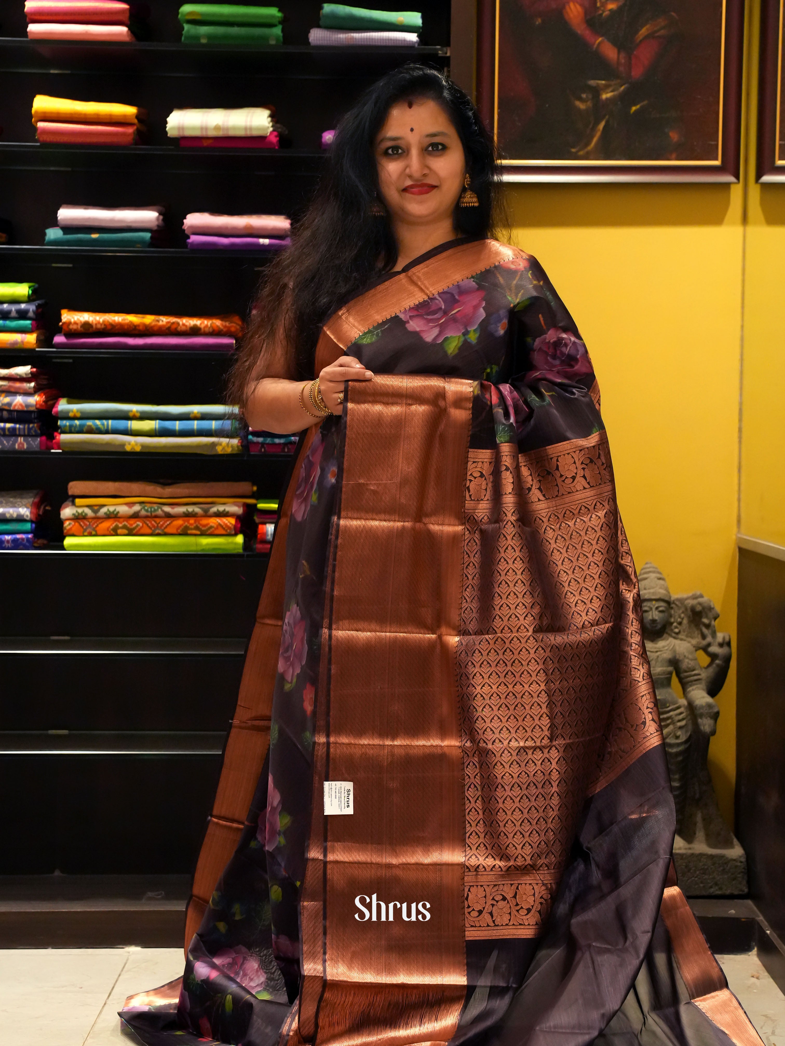 Black(Single Tone) - Kanchipuram-halfpure  Saree