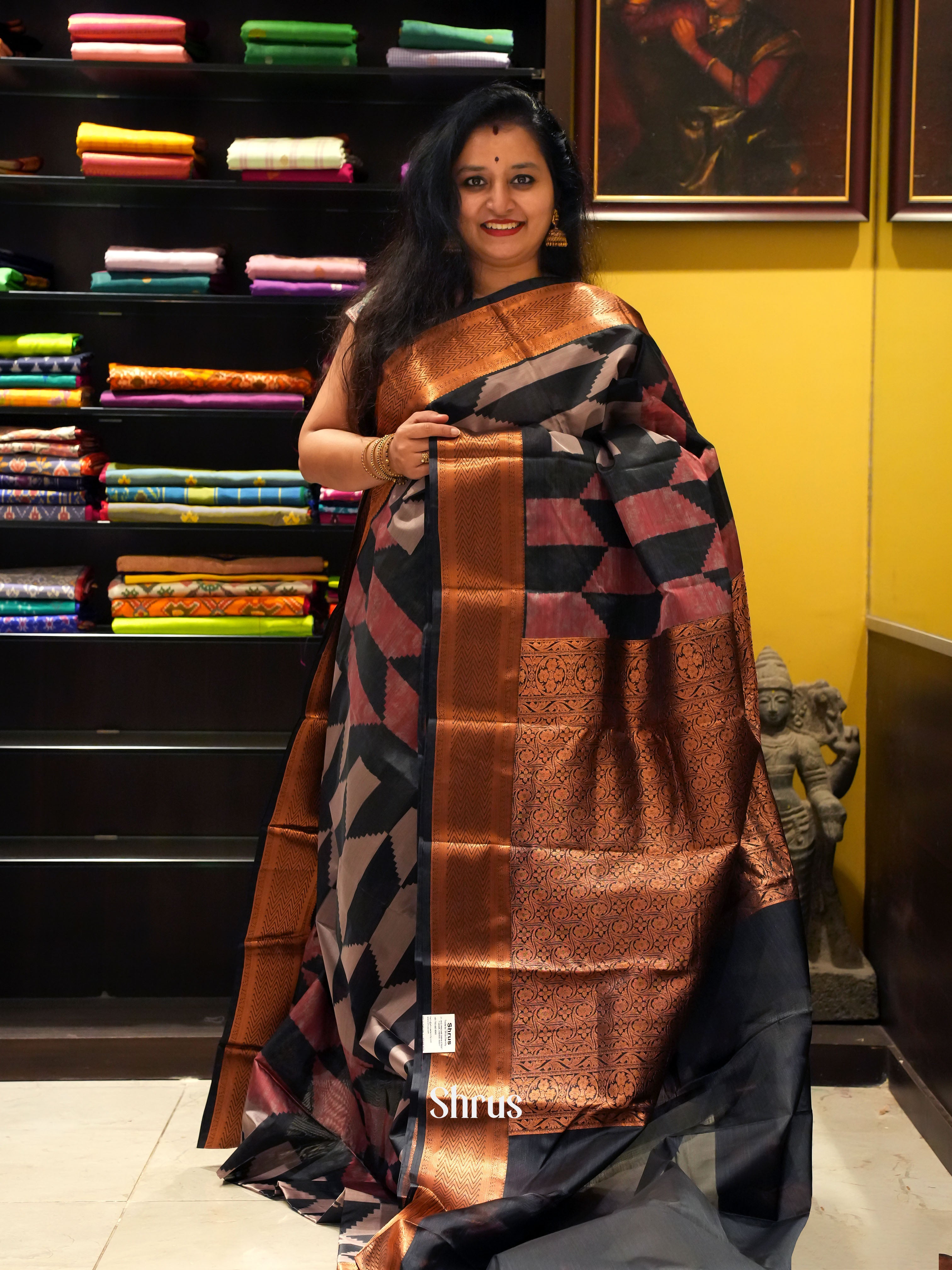 Black & Multicolor - Kanchipuram-halfpure