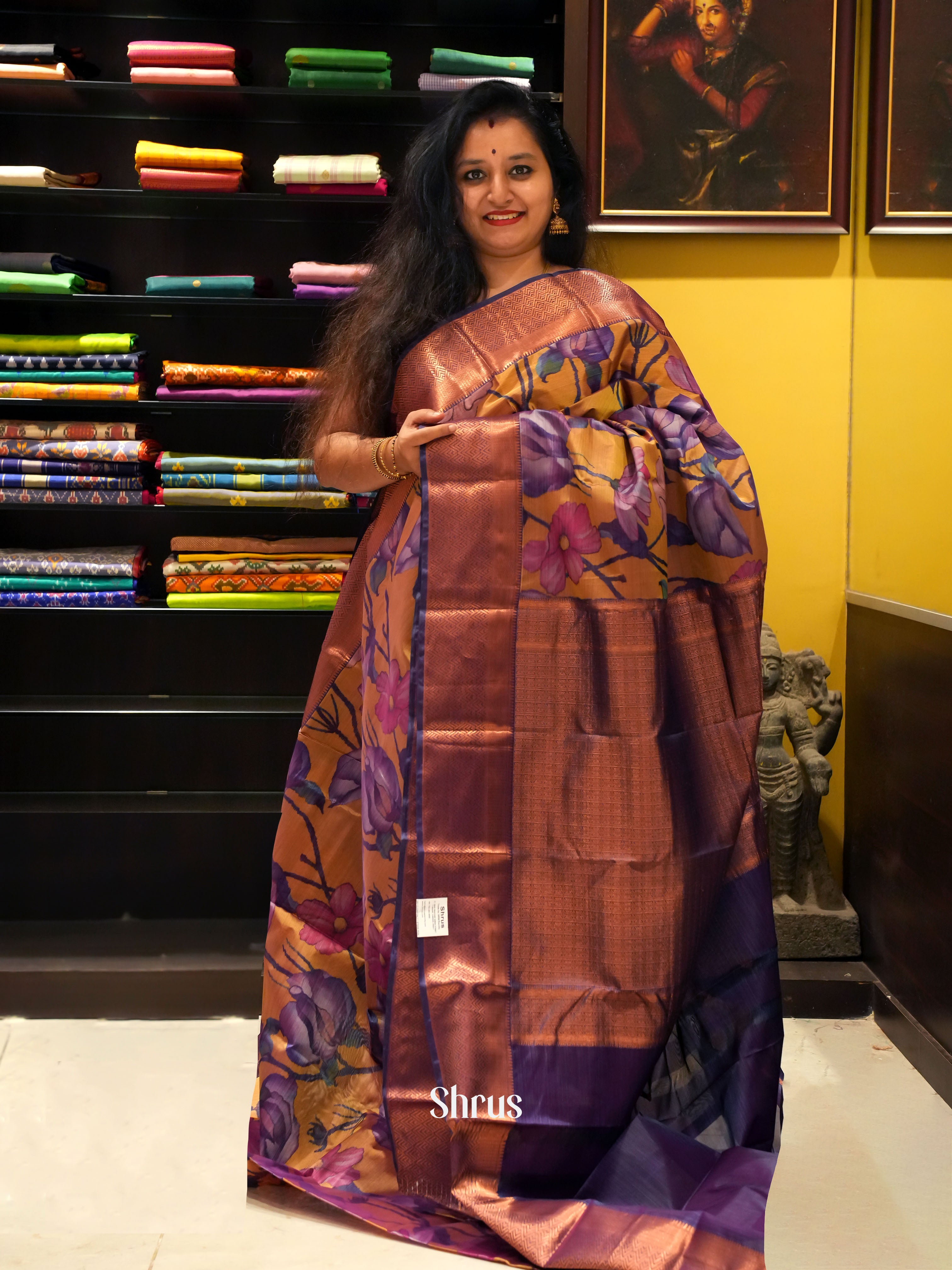 Orange & Purple - Kanchipuram-hal pure  Saree