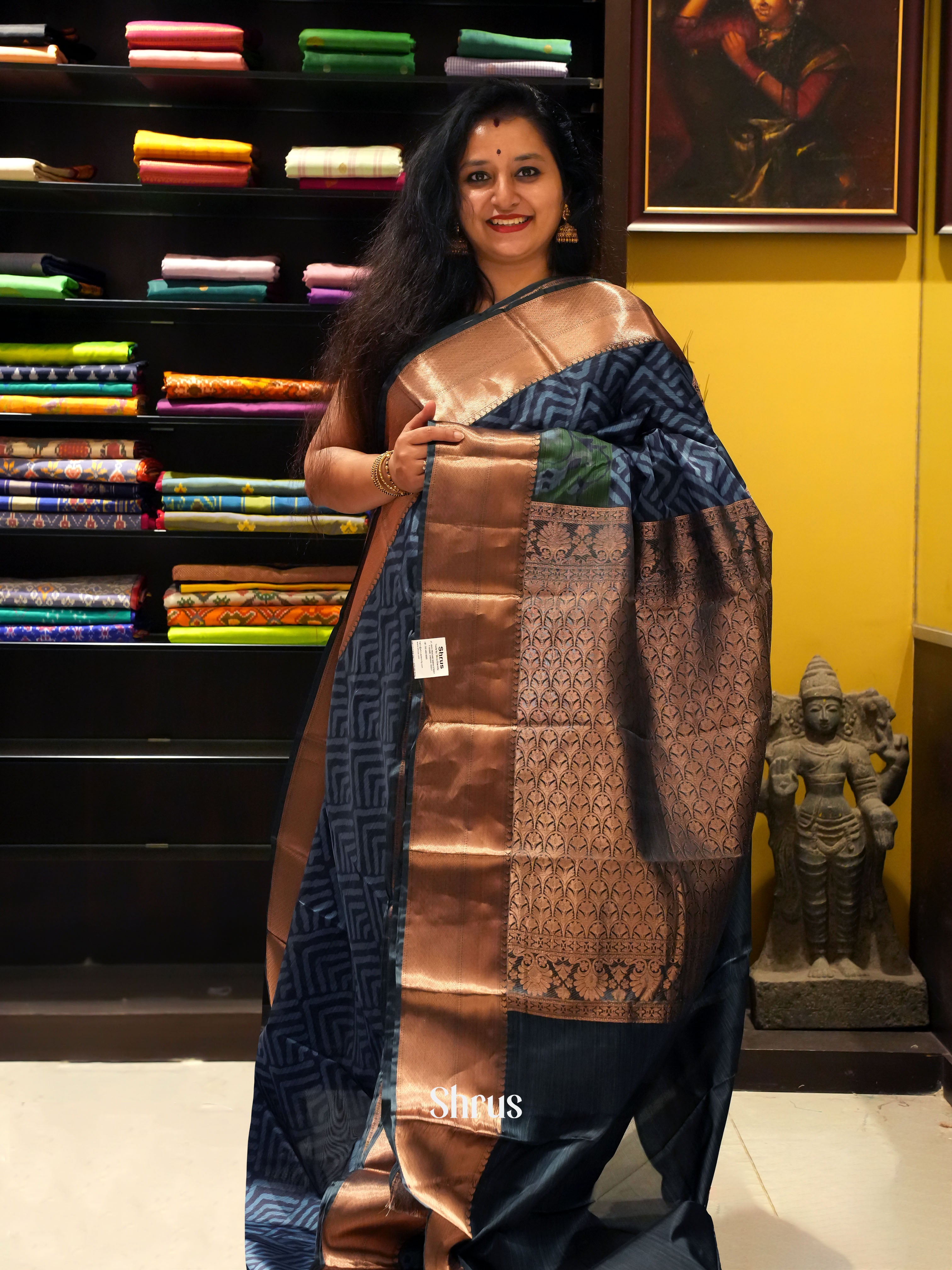 Blue - Kanchipuram-halfpure  Saree