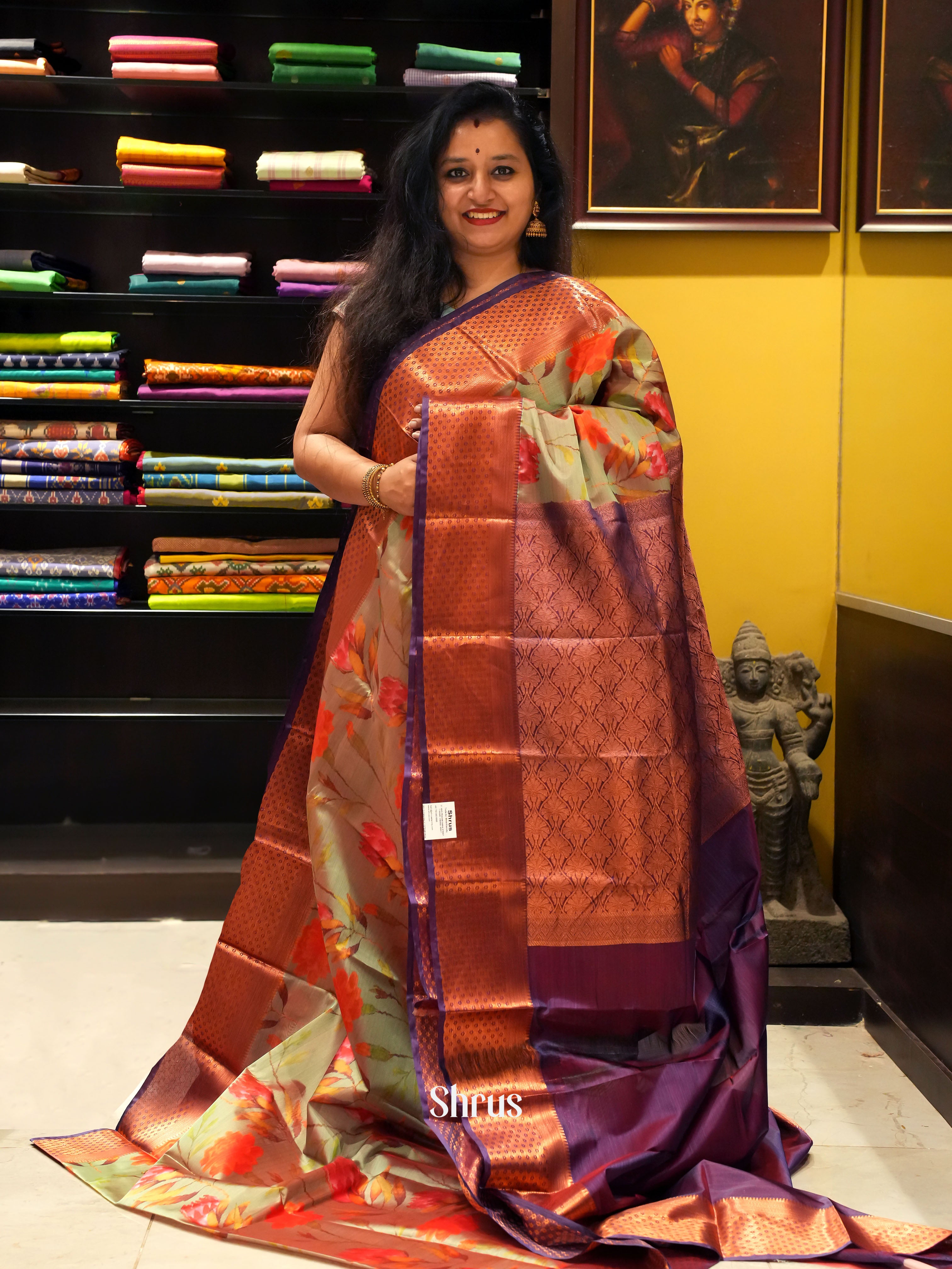 Green & Purple - Kanchipuram-halfpure  Saree