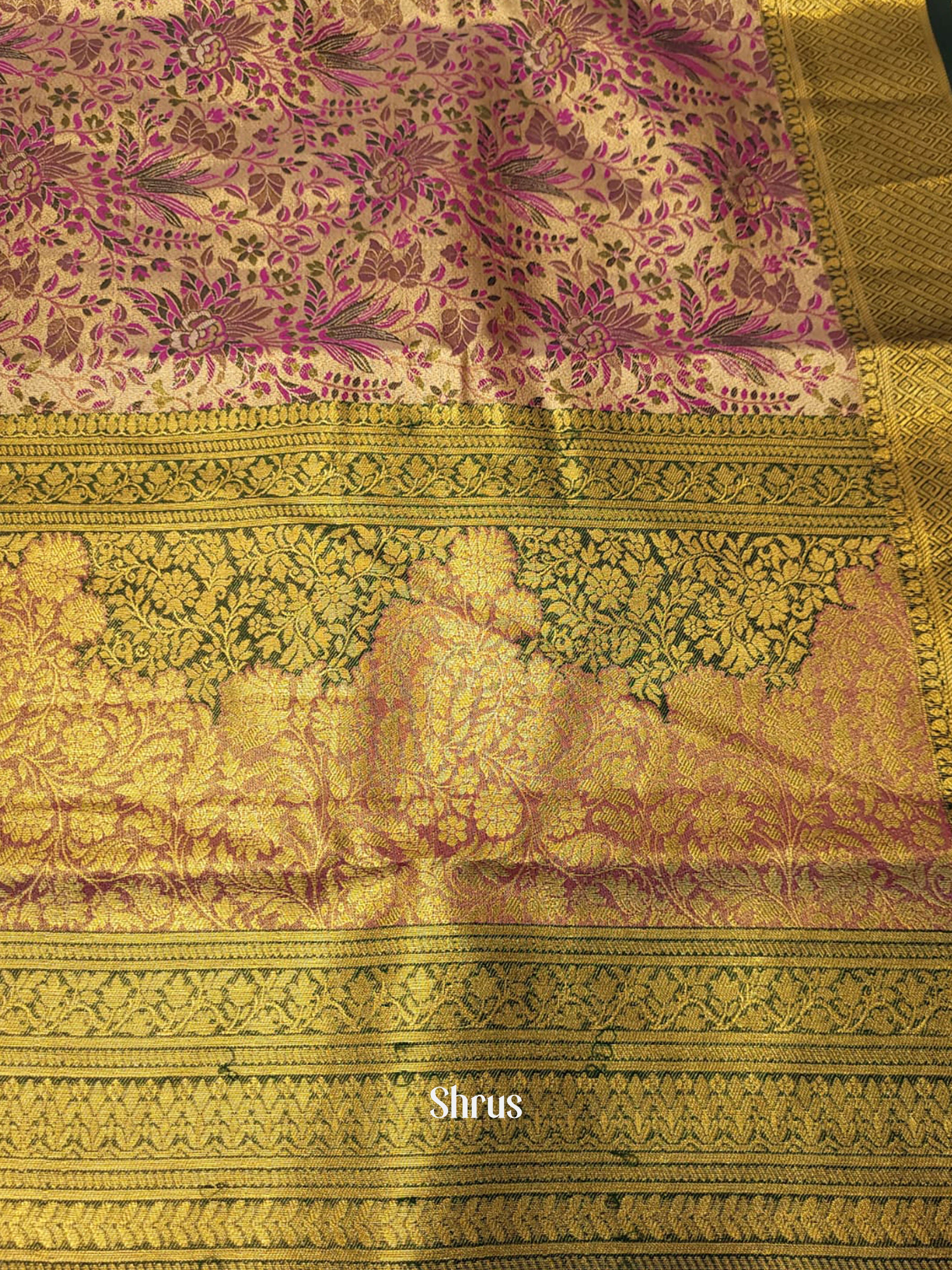 Pink & Green  - Kanchipuram-halfpure Saree