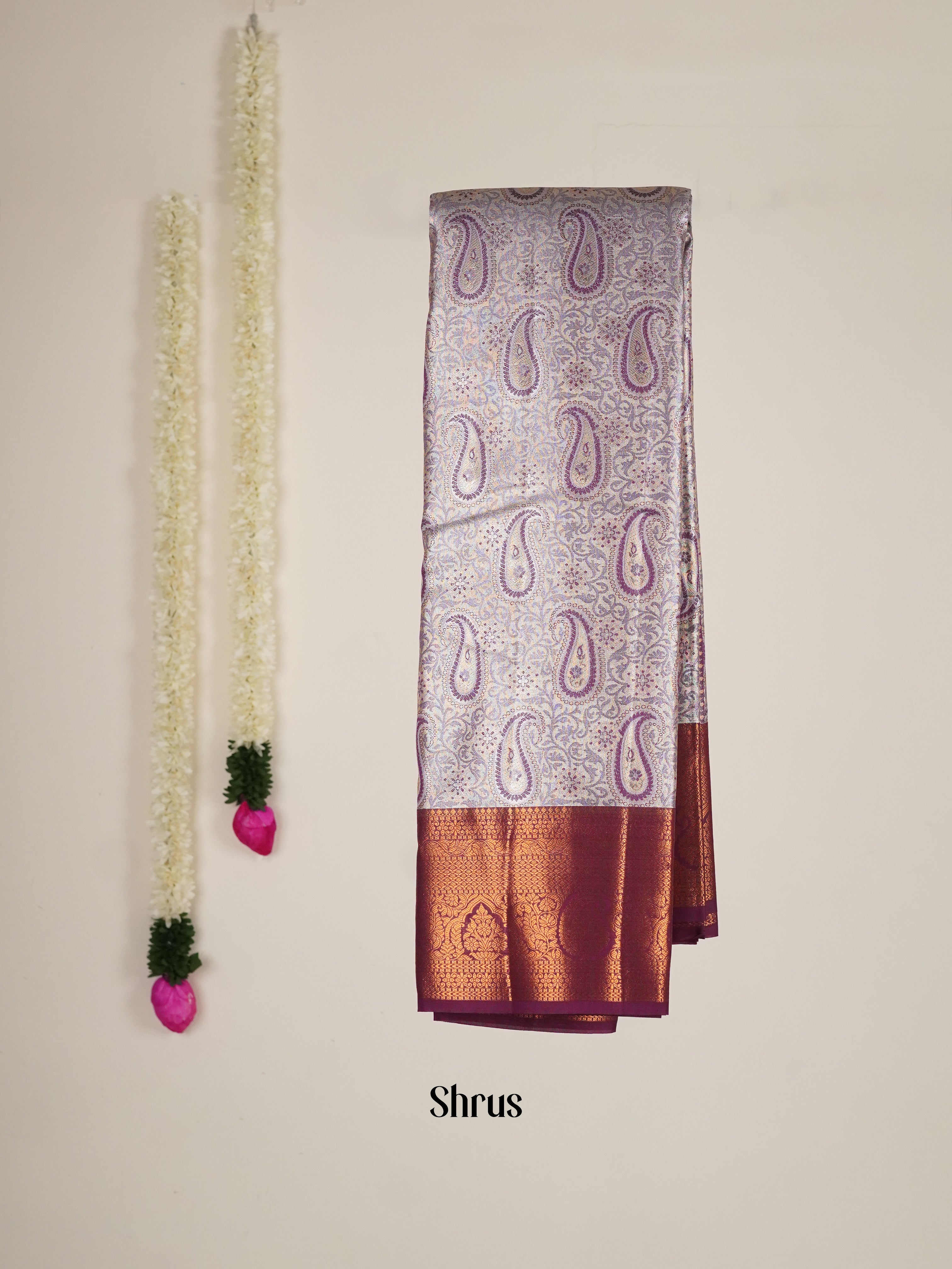 Lavender & Wine - Kanchipuram-halfpure Saree