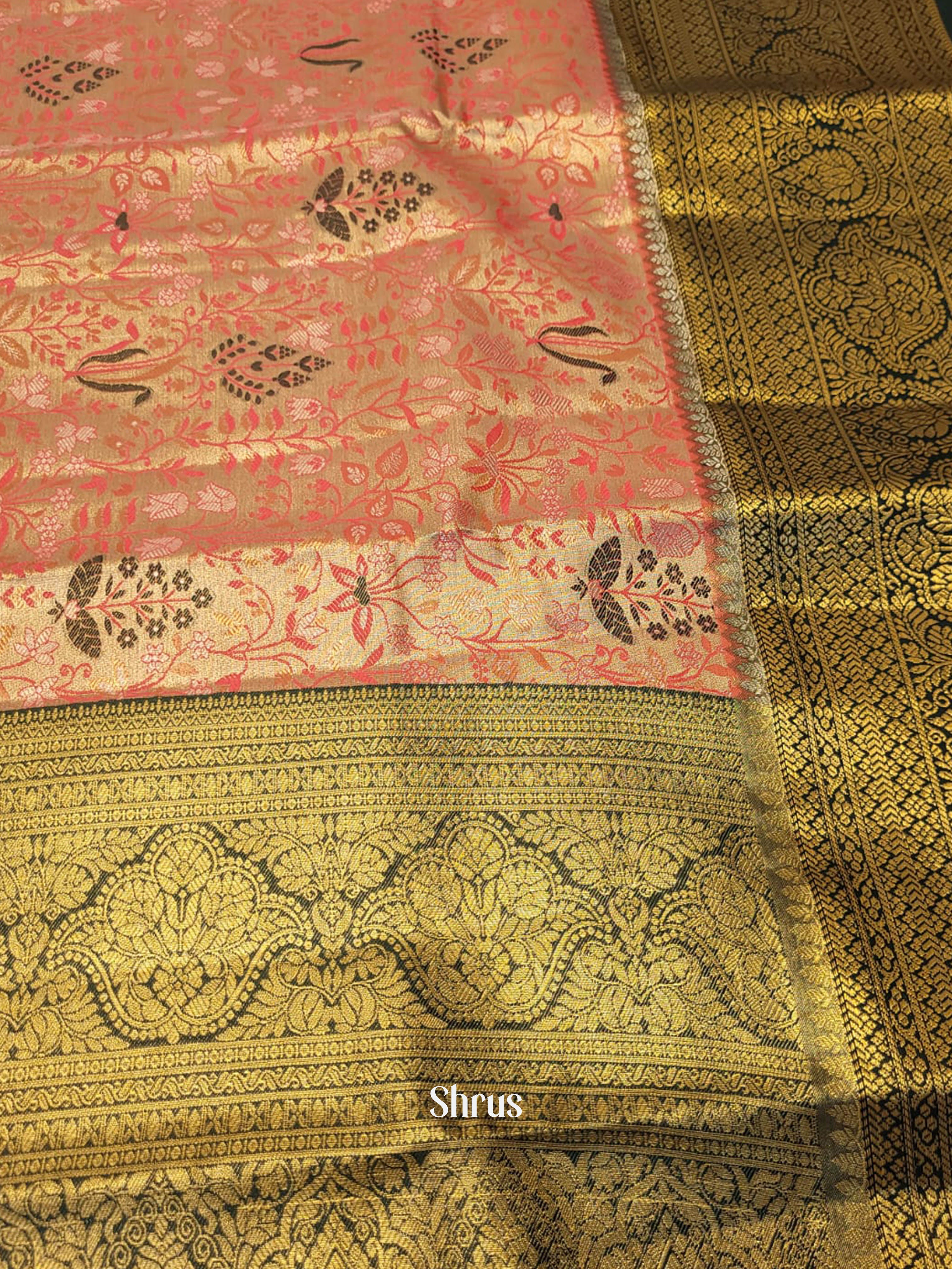 Lite Pink & Green - Kanchipuram-halfpure Saree