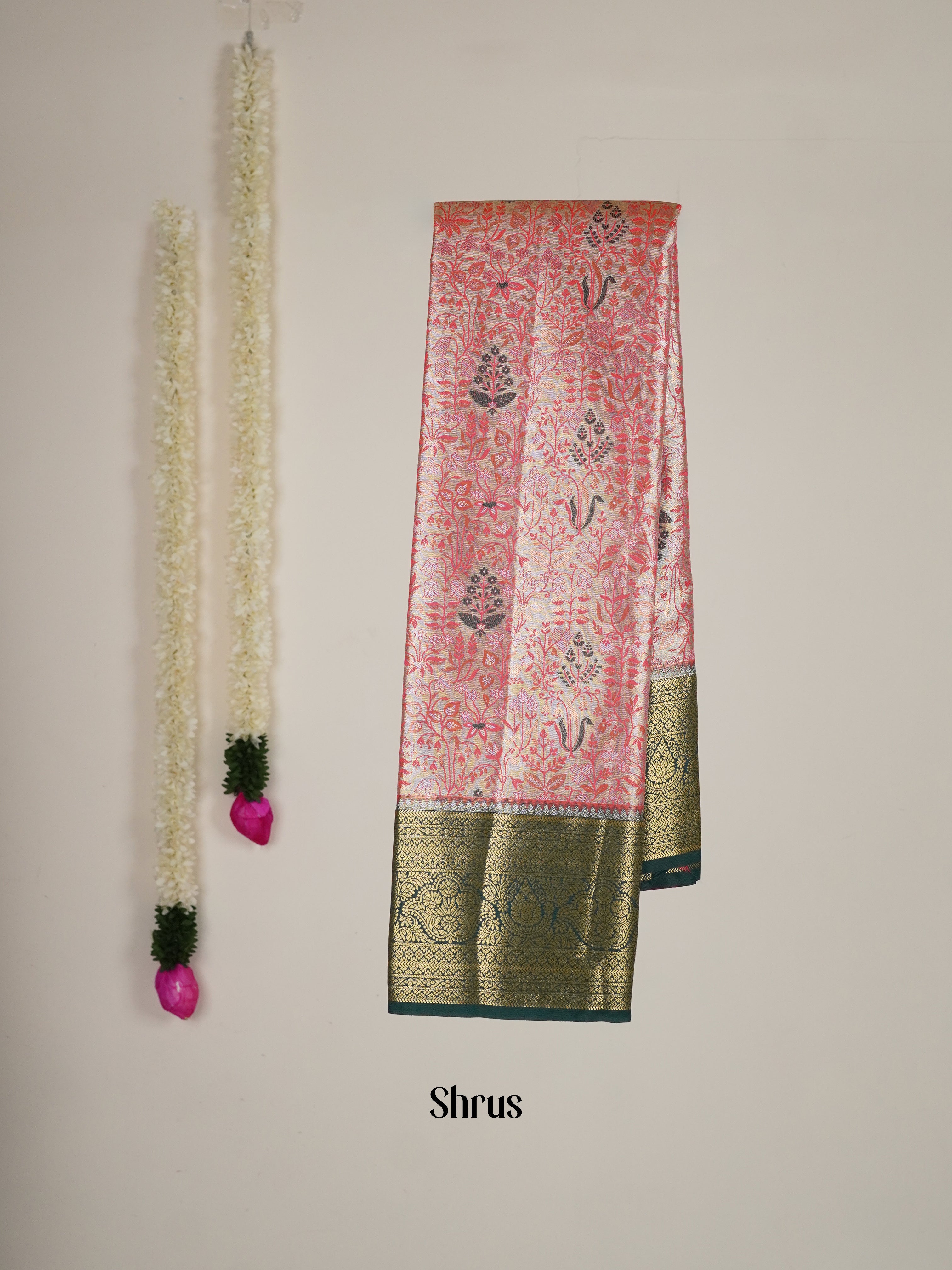 Lite Pink & Green - Kanchipuram-halfpure Saree