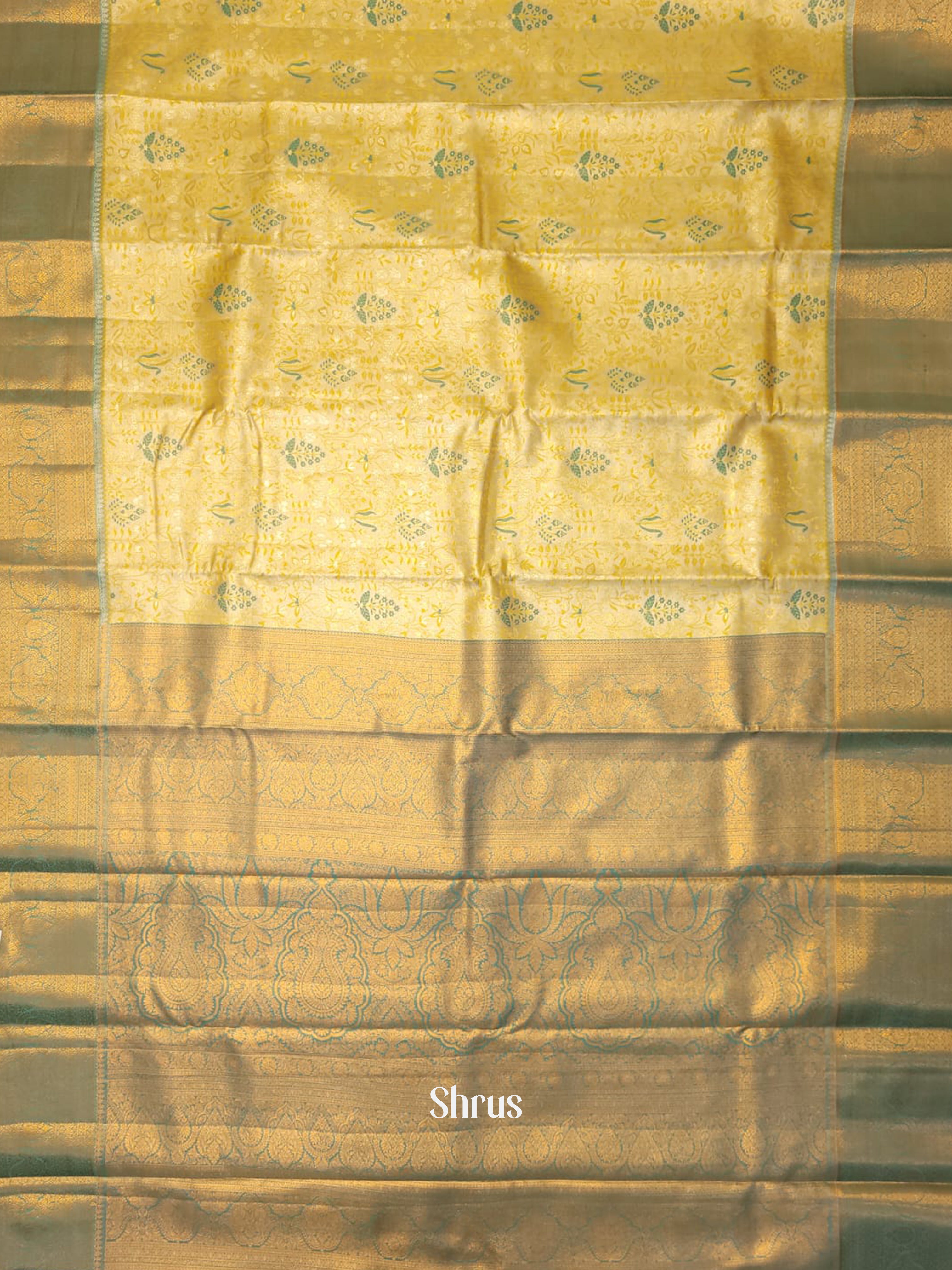 Yellow & Green - Kanchipuram-halfpure Saree