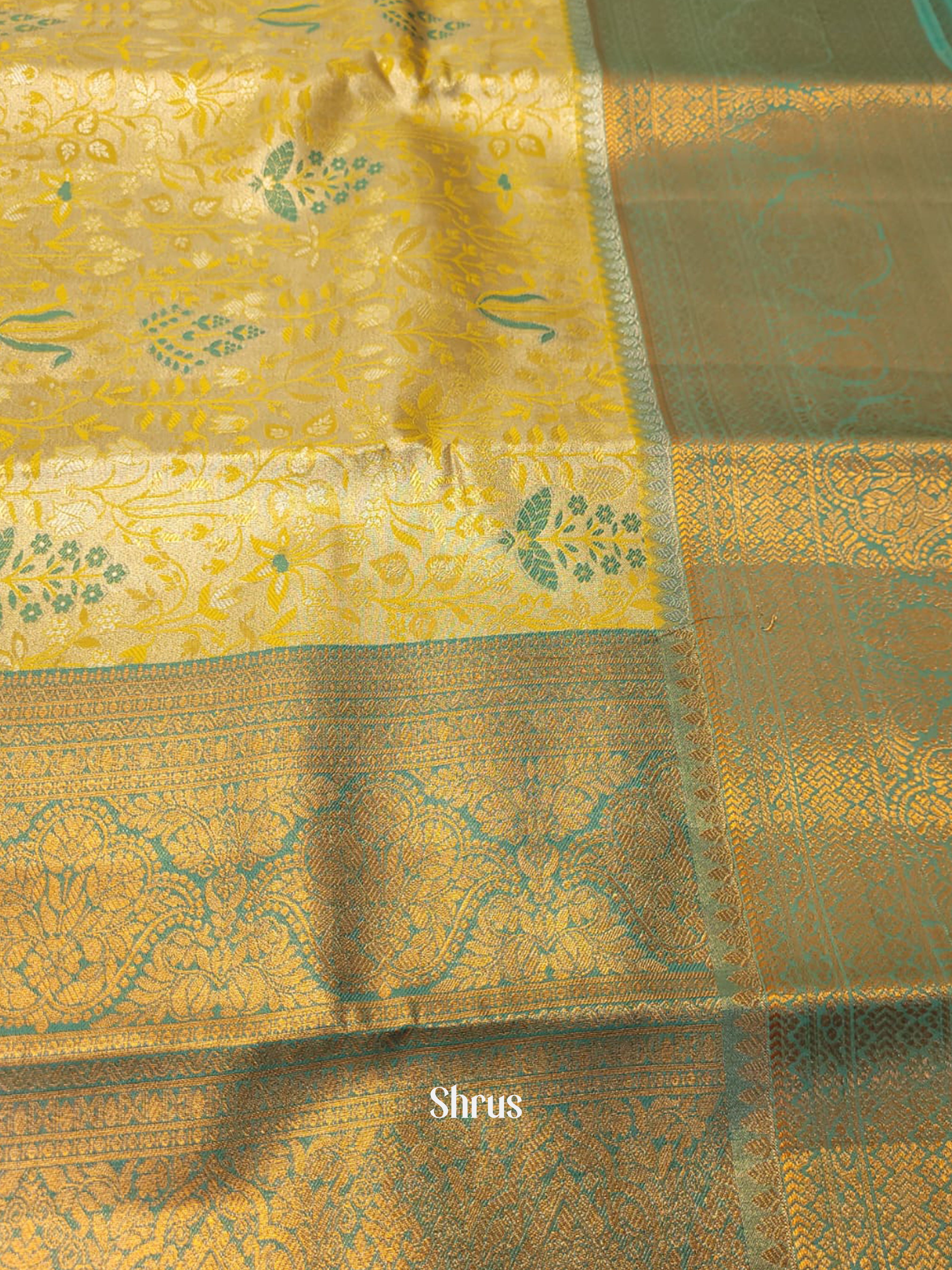 Yellow & Green - Kanchipuram-halfpure Saree