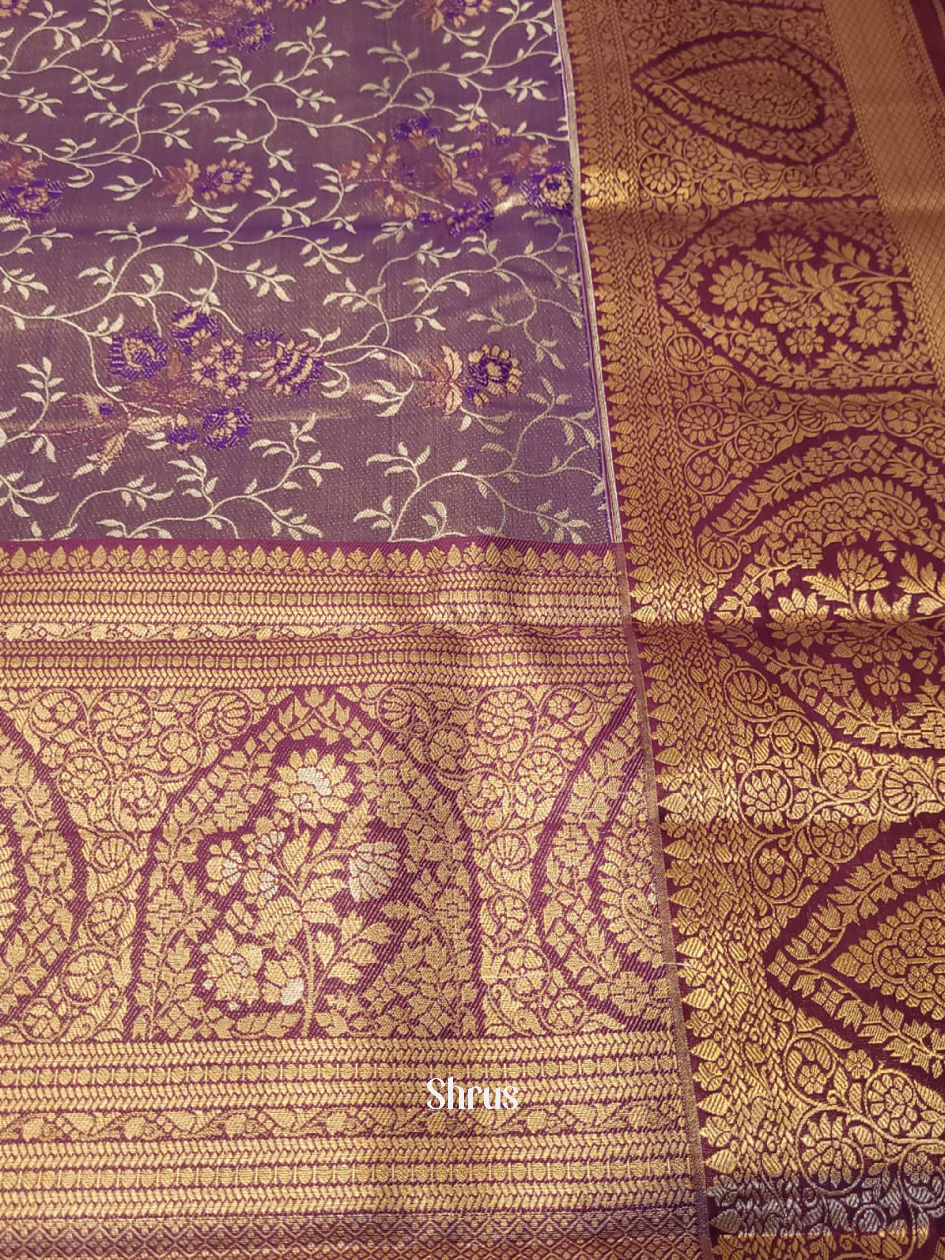 Lavender & Wine - Kanchipuram-halfpure Saree