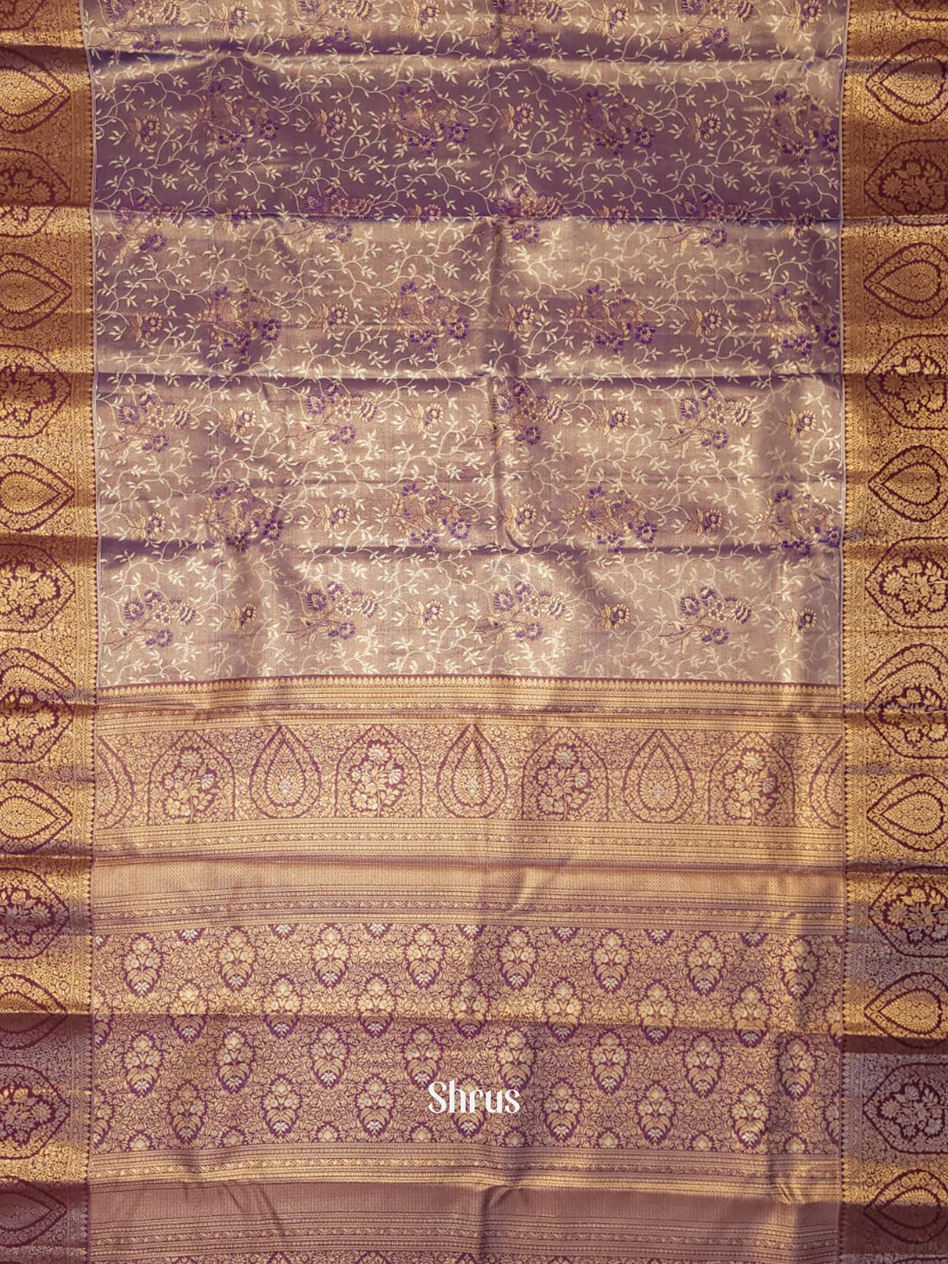 Lavender & Wine - Kanchipuram-halfpure Saree