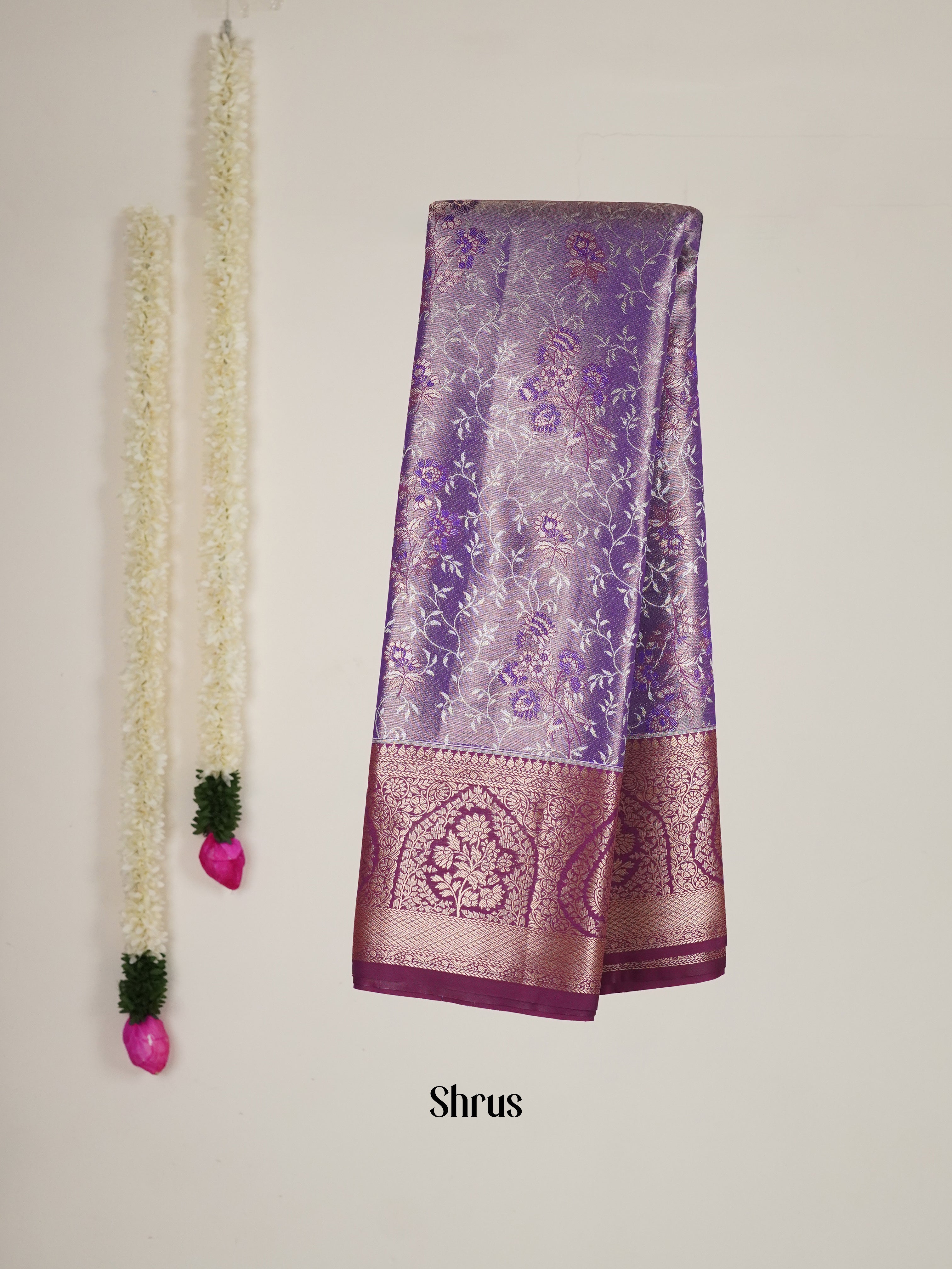 Lavender & Wine - Kanchipuram-halfpure Saree