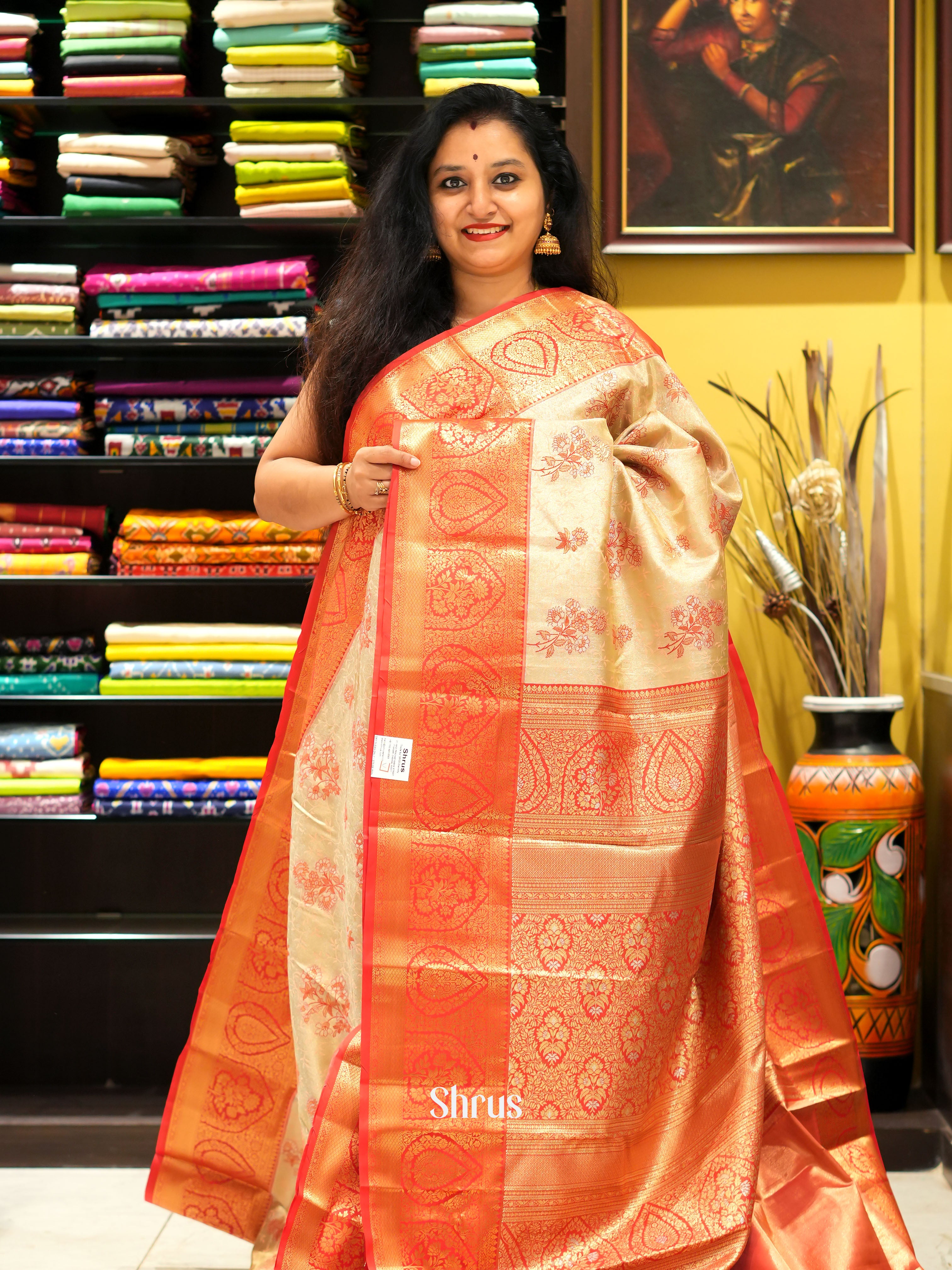 Gold & Red - Kanchipuram-halfpure Saree