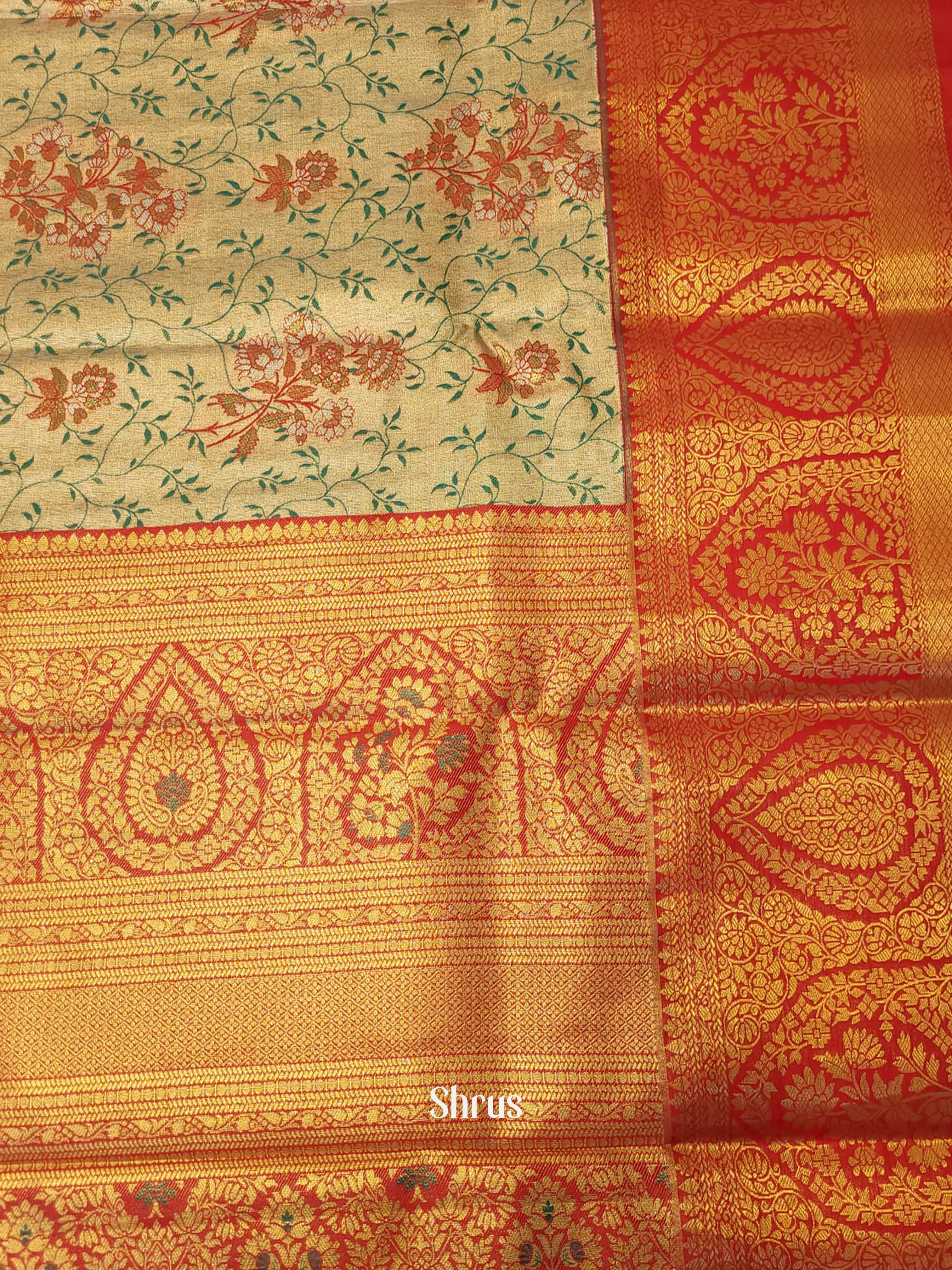 Green & Red - Kanchipuram-halfpure Saree