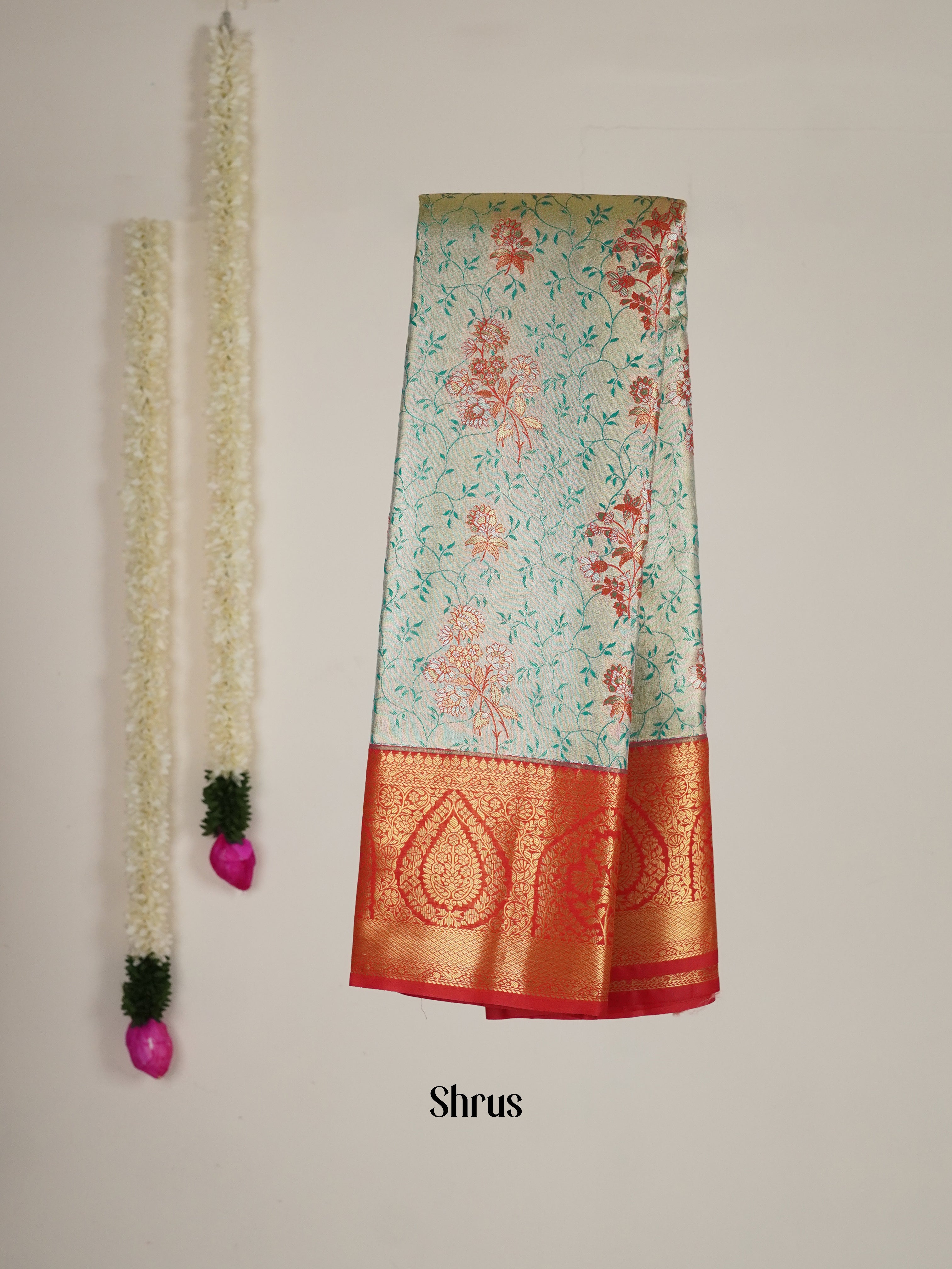 Green & Red - Kanchipuram-halfpure Saree