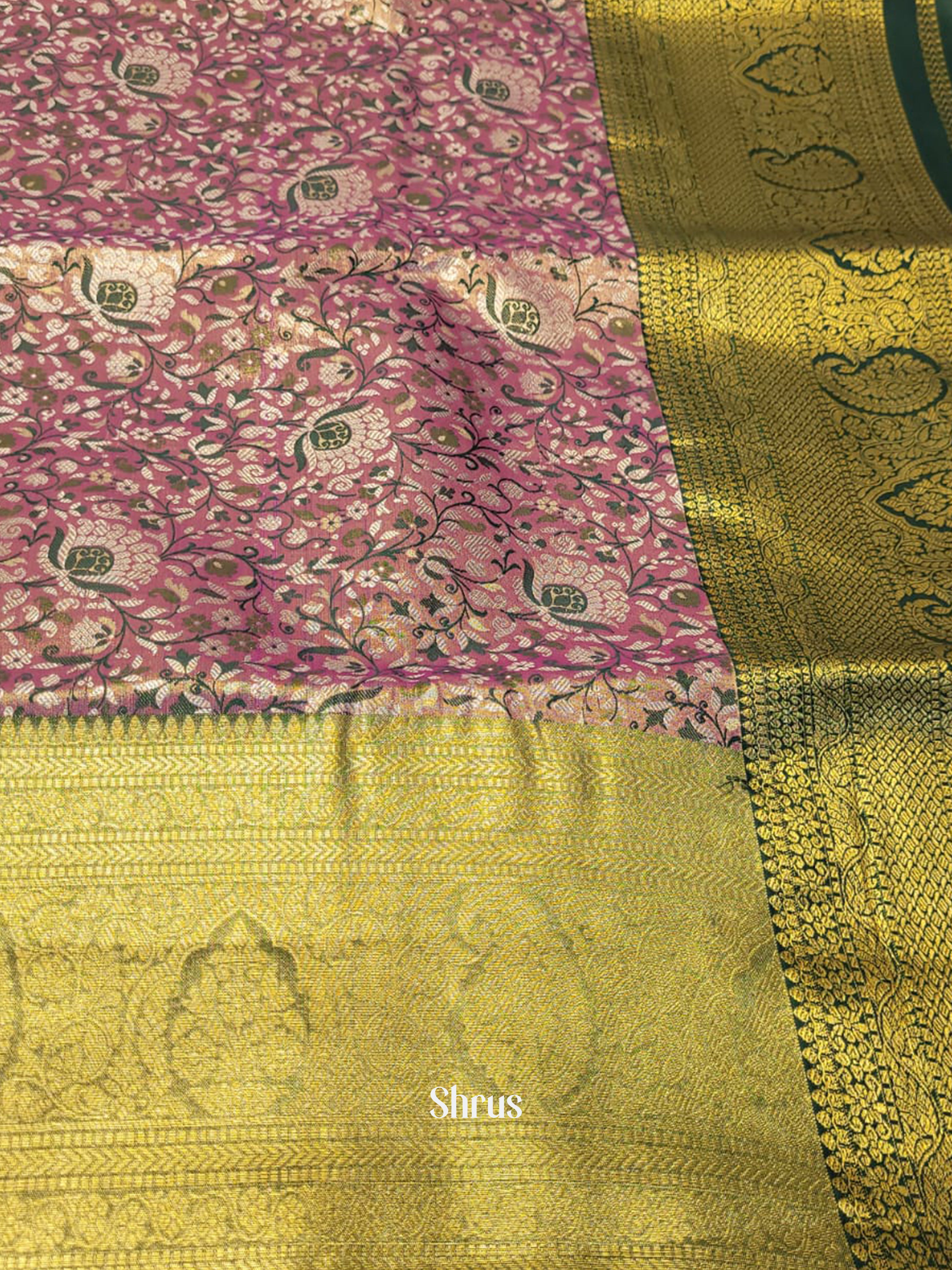 Pink & Green- Kanchipuram-halfpure Saree