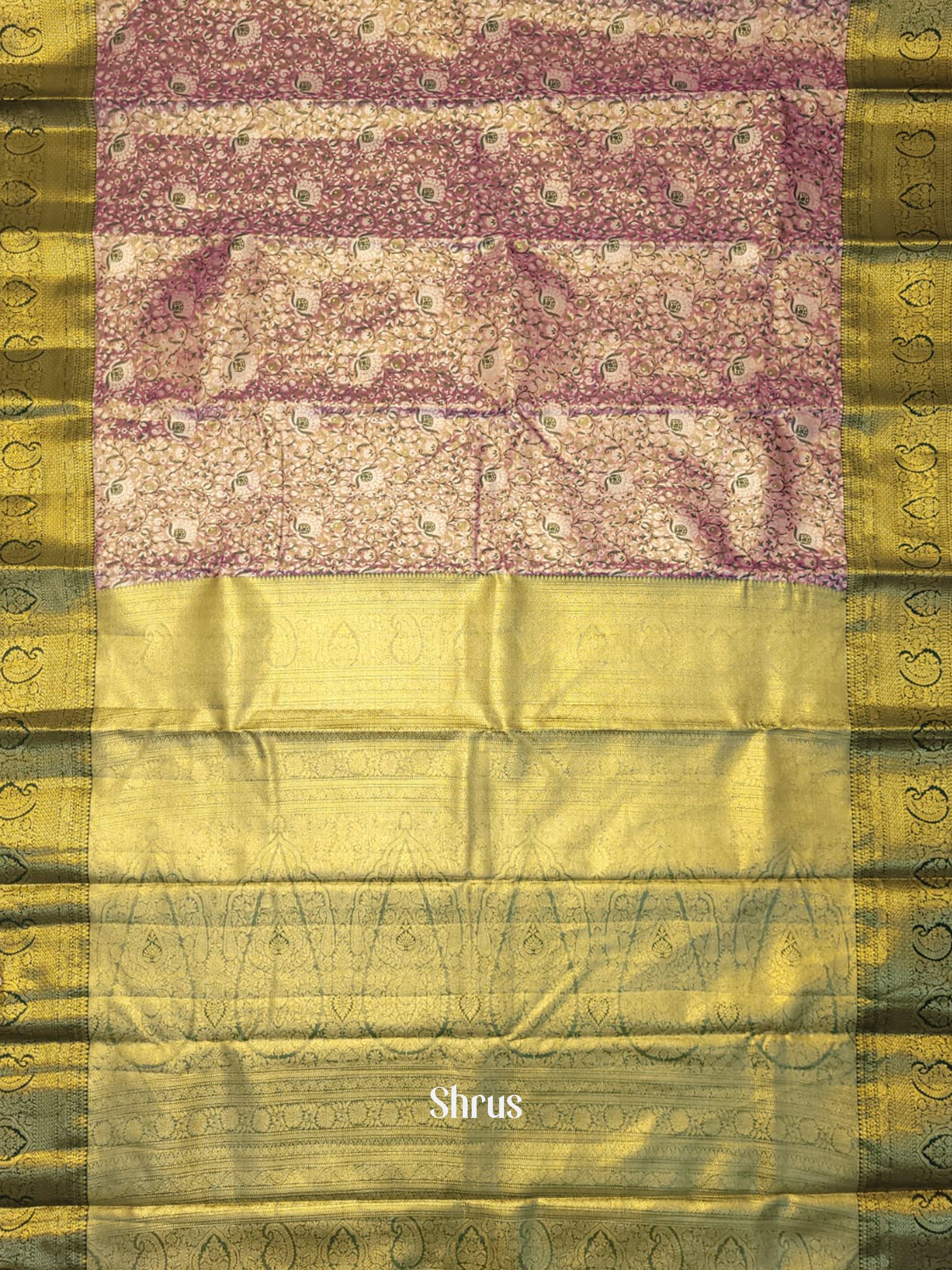 Pink & Green- Kanchipuram-halfpure Saree