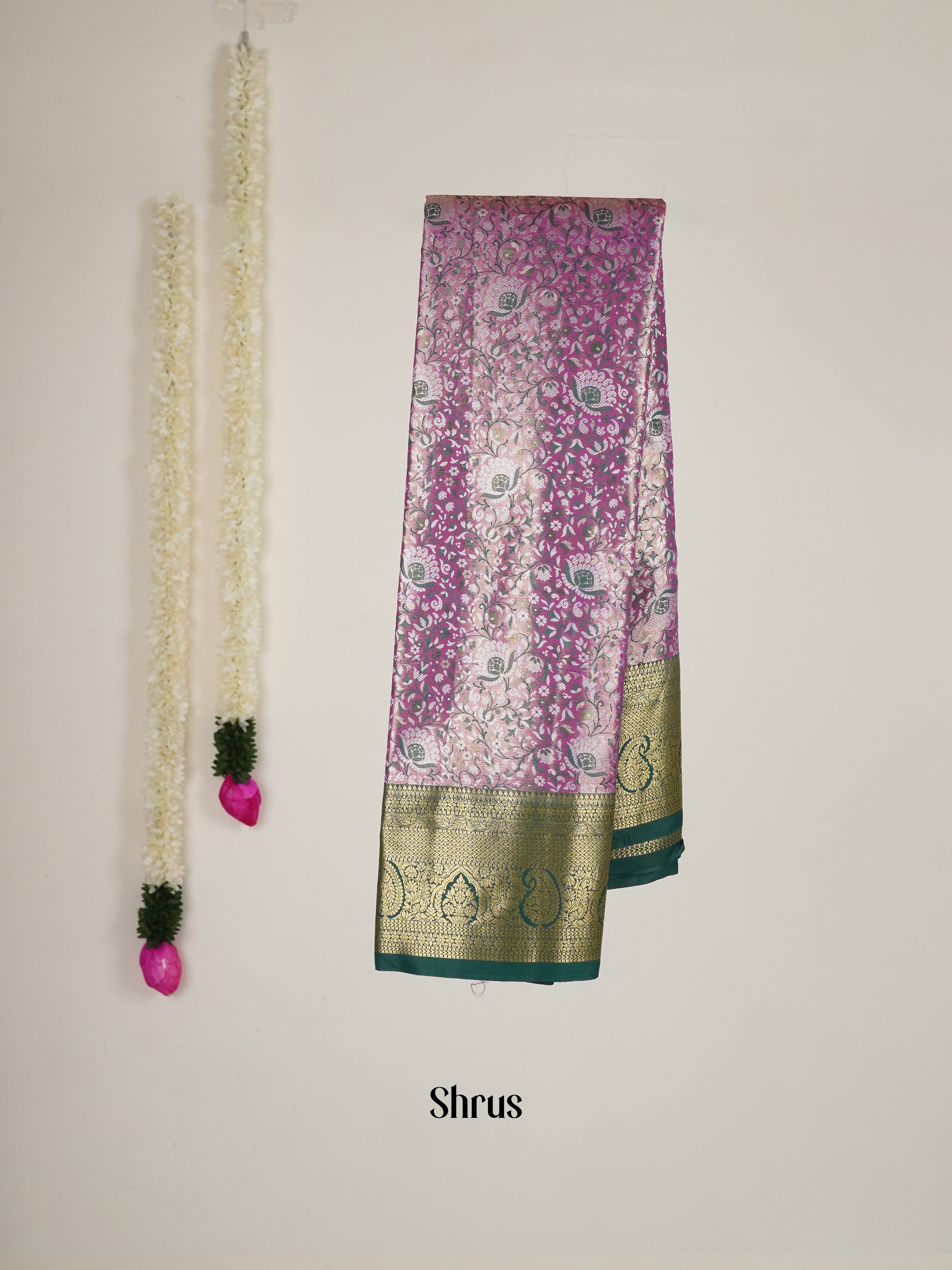 Pink & Green- Kanchipuram-halfpure Saree