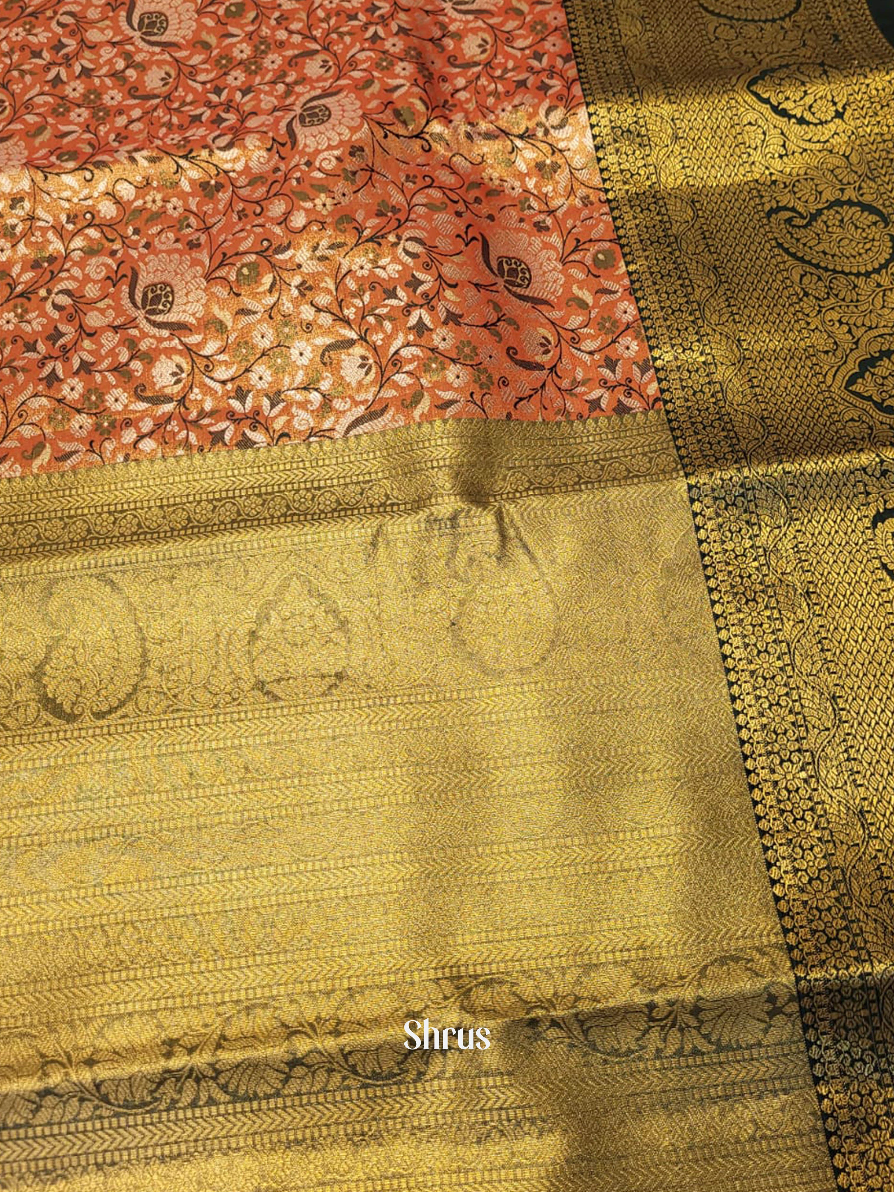 Peach & Green - Kanchipuram-halfpure Saree