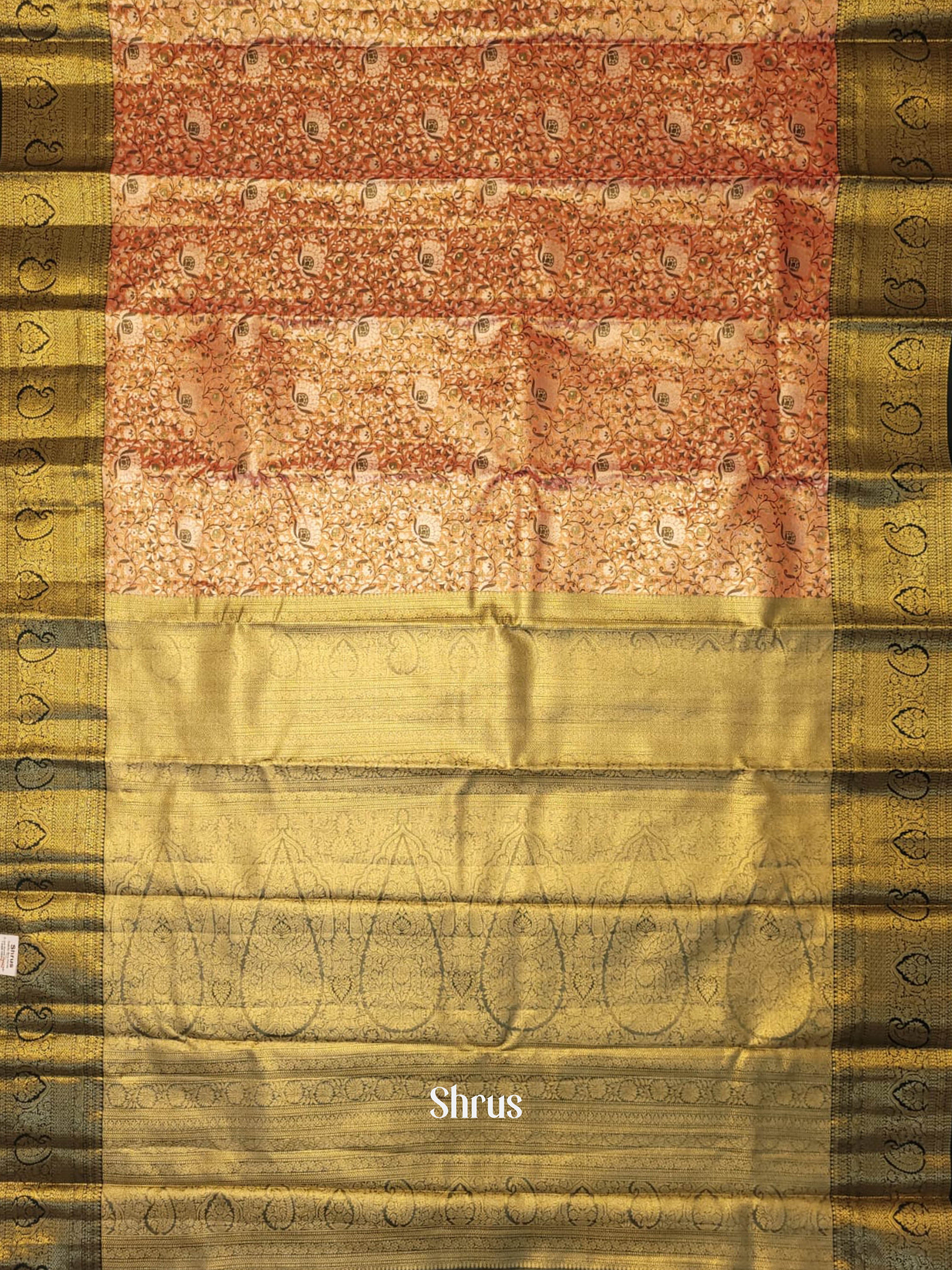 Peach & Green - Kanchipuram-halfpure Saree