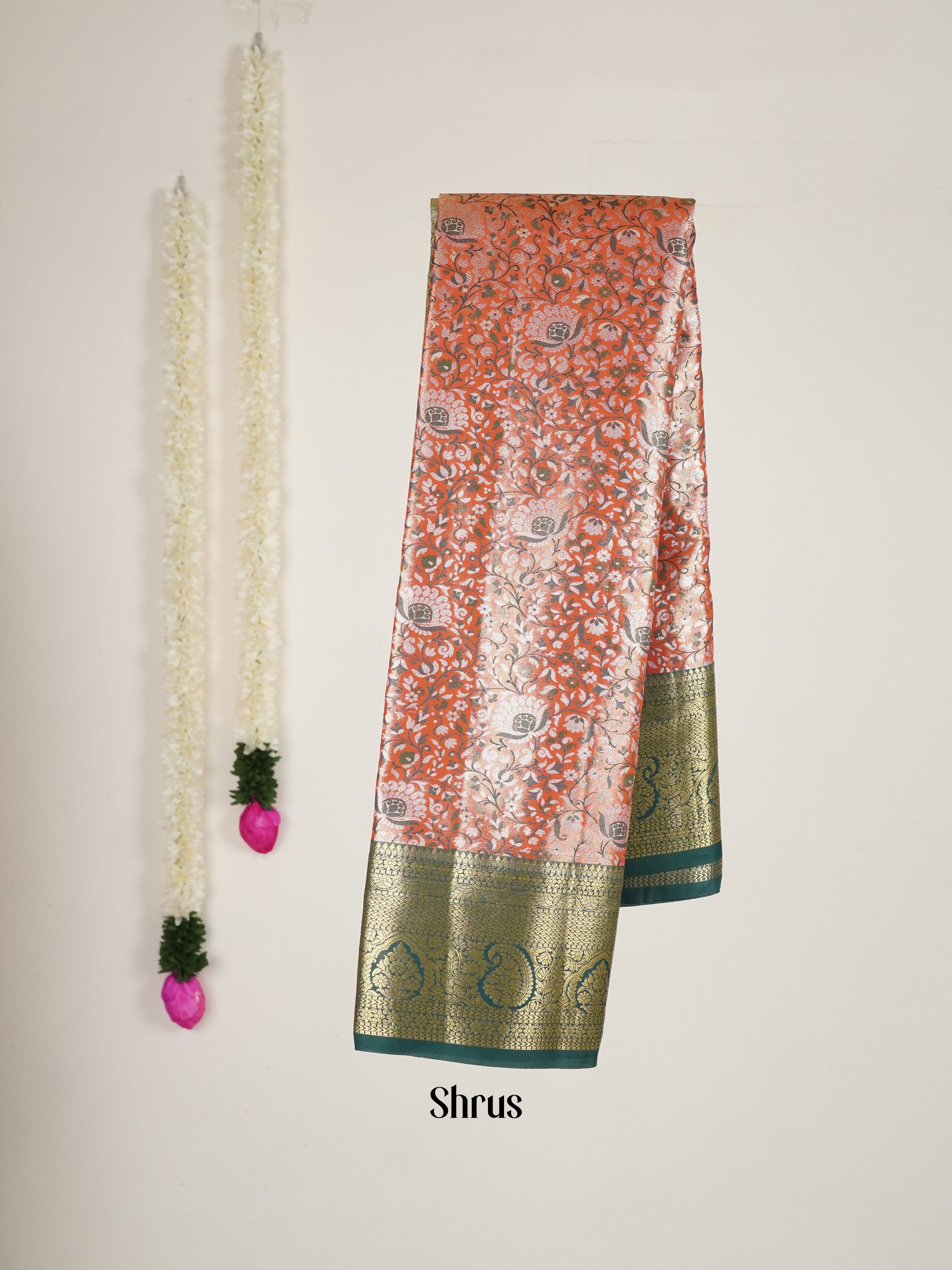 Peach & Green - Kanchipuram-halfpure Saree