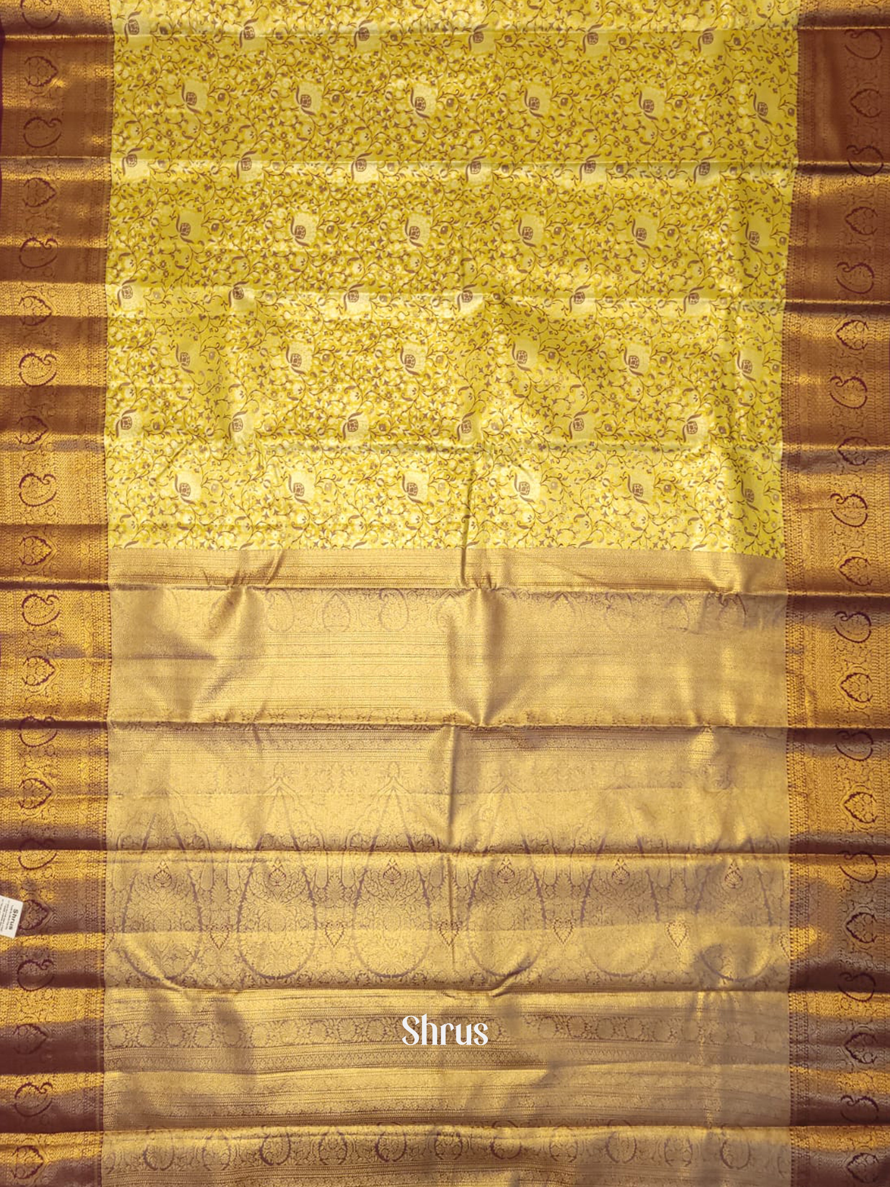 Yellow & Wine - Kanchipuram-halfpure Saree