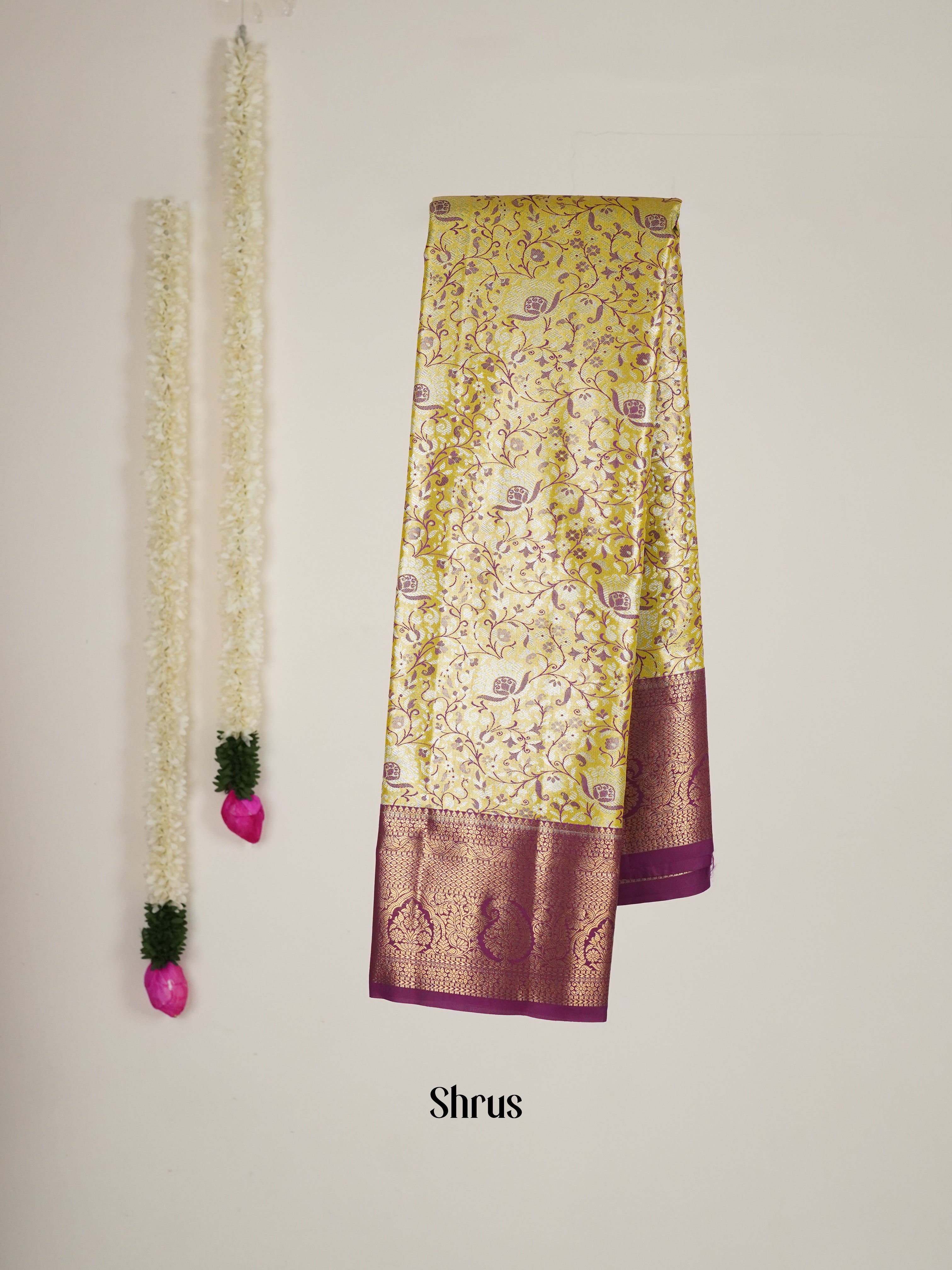 Yellow & Wine - Kanchipuram-halfpure Saree