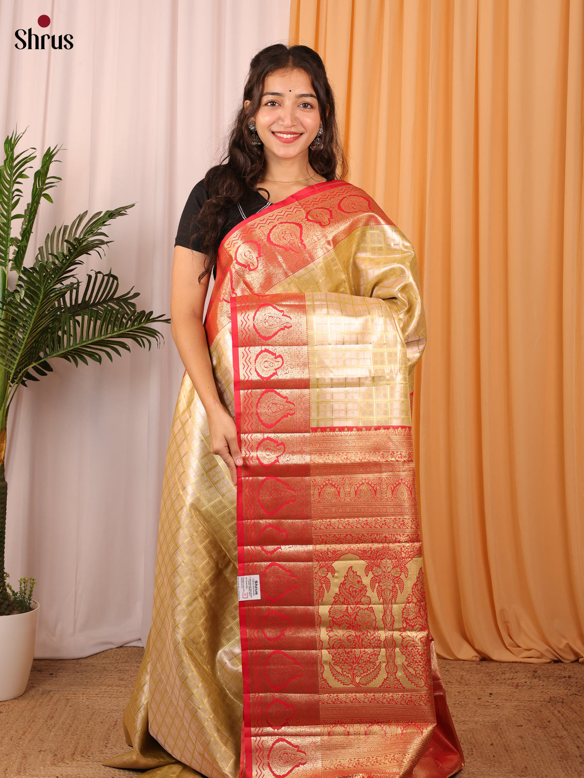 Gold & Red - Kanchipuram-halfpure Saree