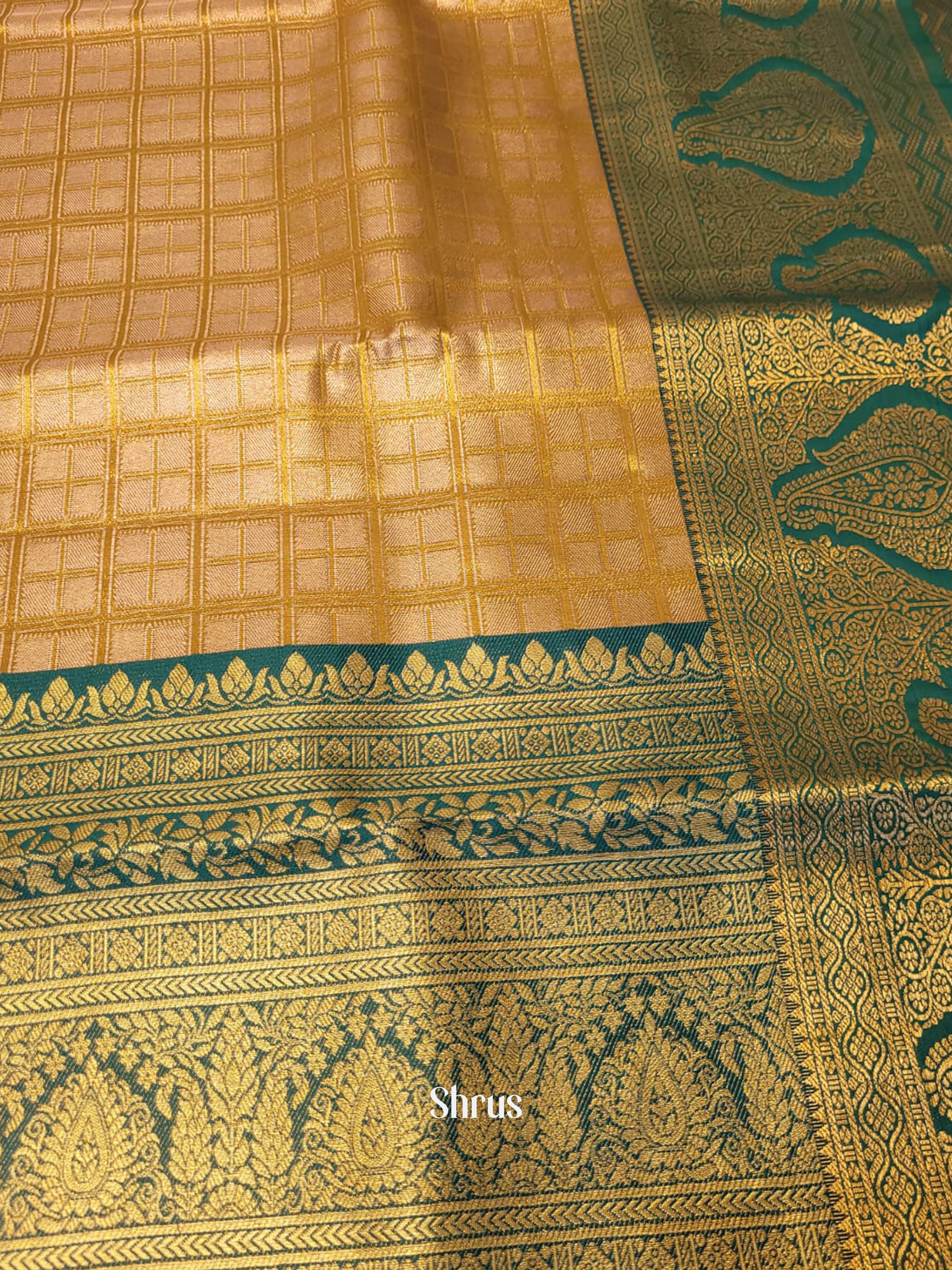 Peach & Green - Kanchipuram-halfpure Saree