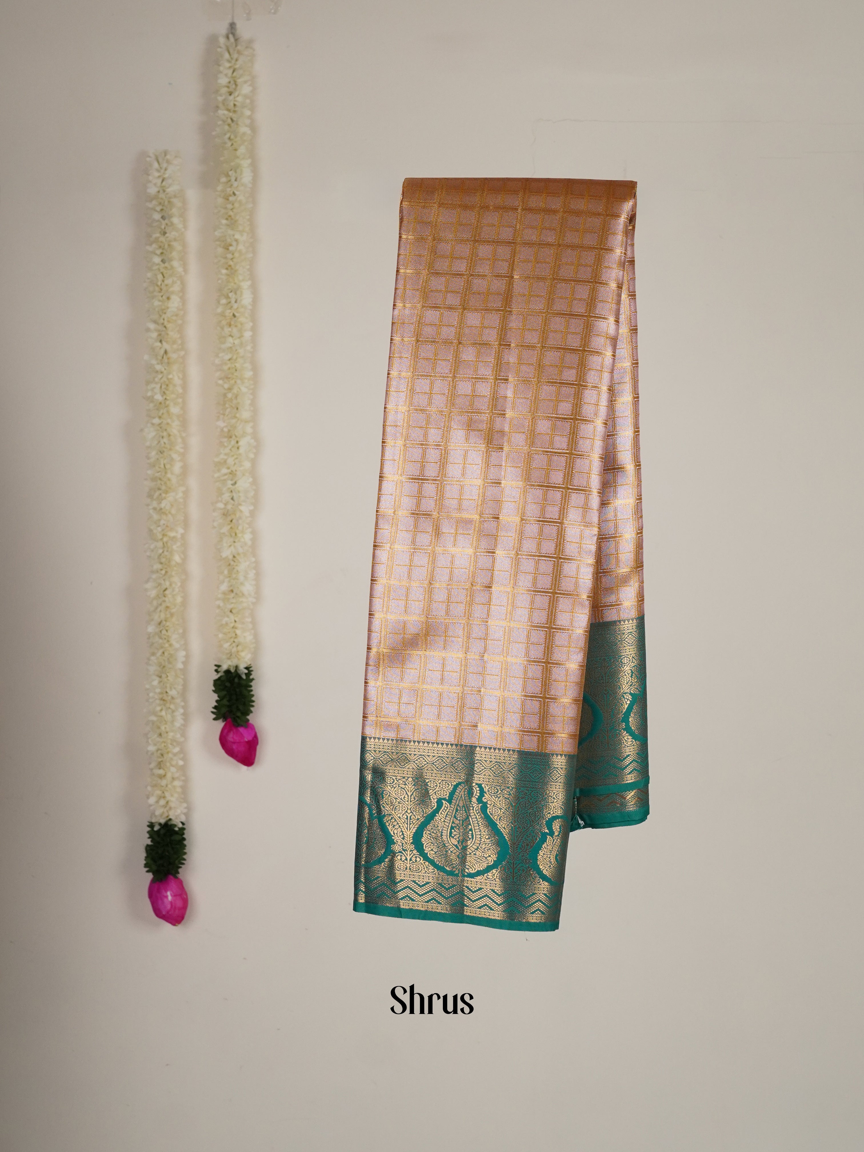 Peach & Green - Kanchipuram-halfpure Saree