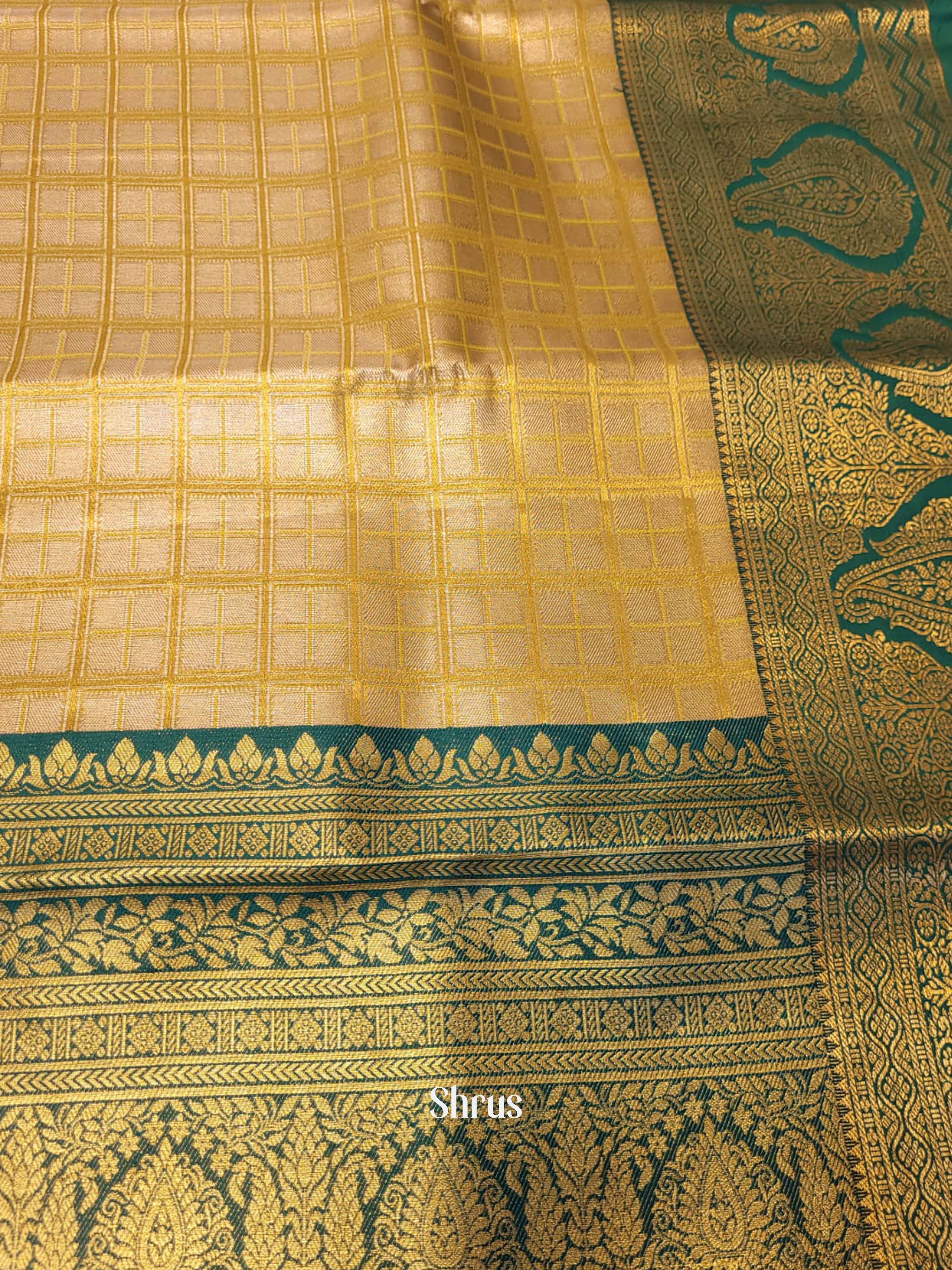 Peach & Green - Kanchipuram-halfpure Saree