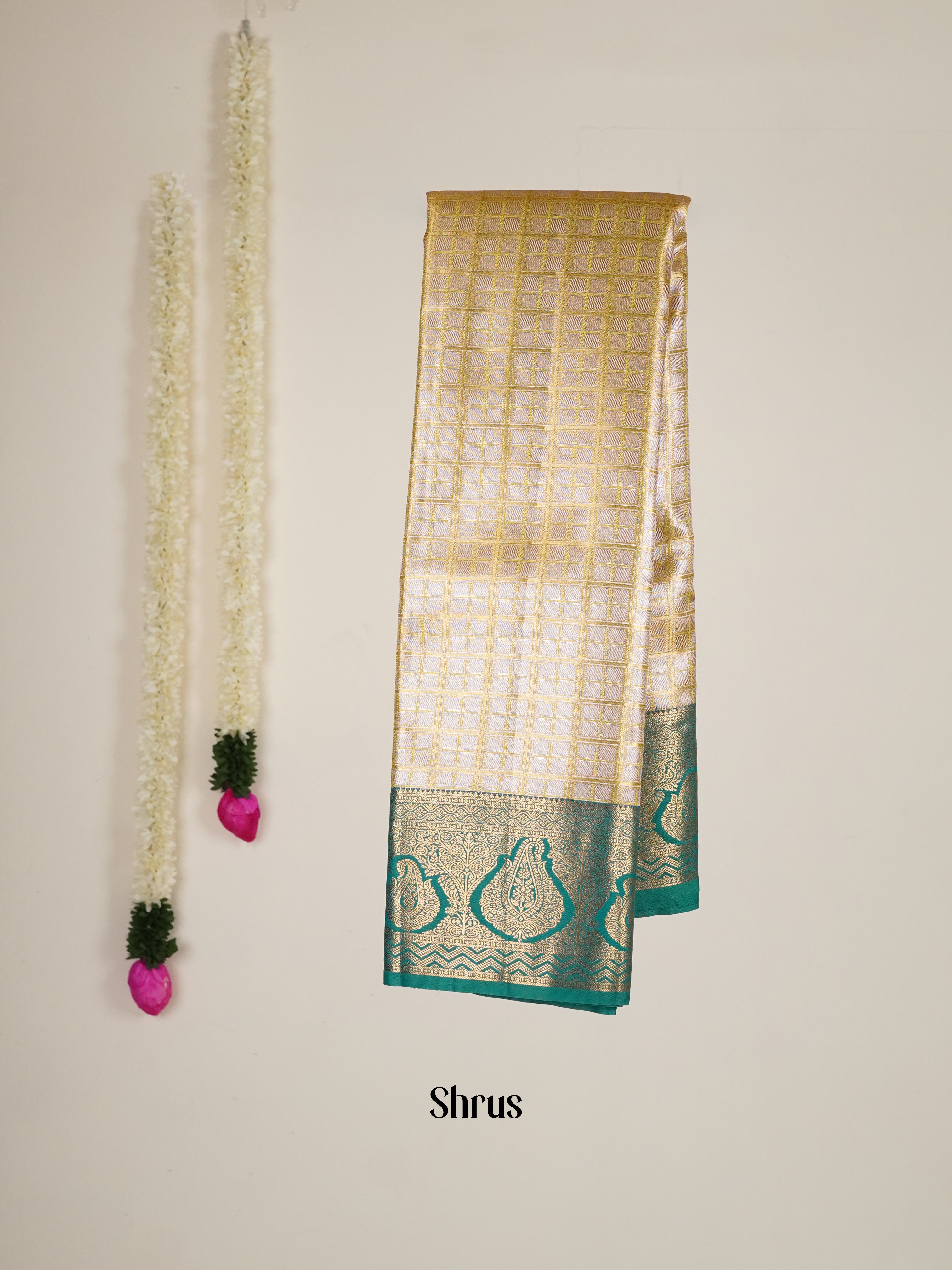 Peach & Green - Kanchipuram-halfpure Saree