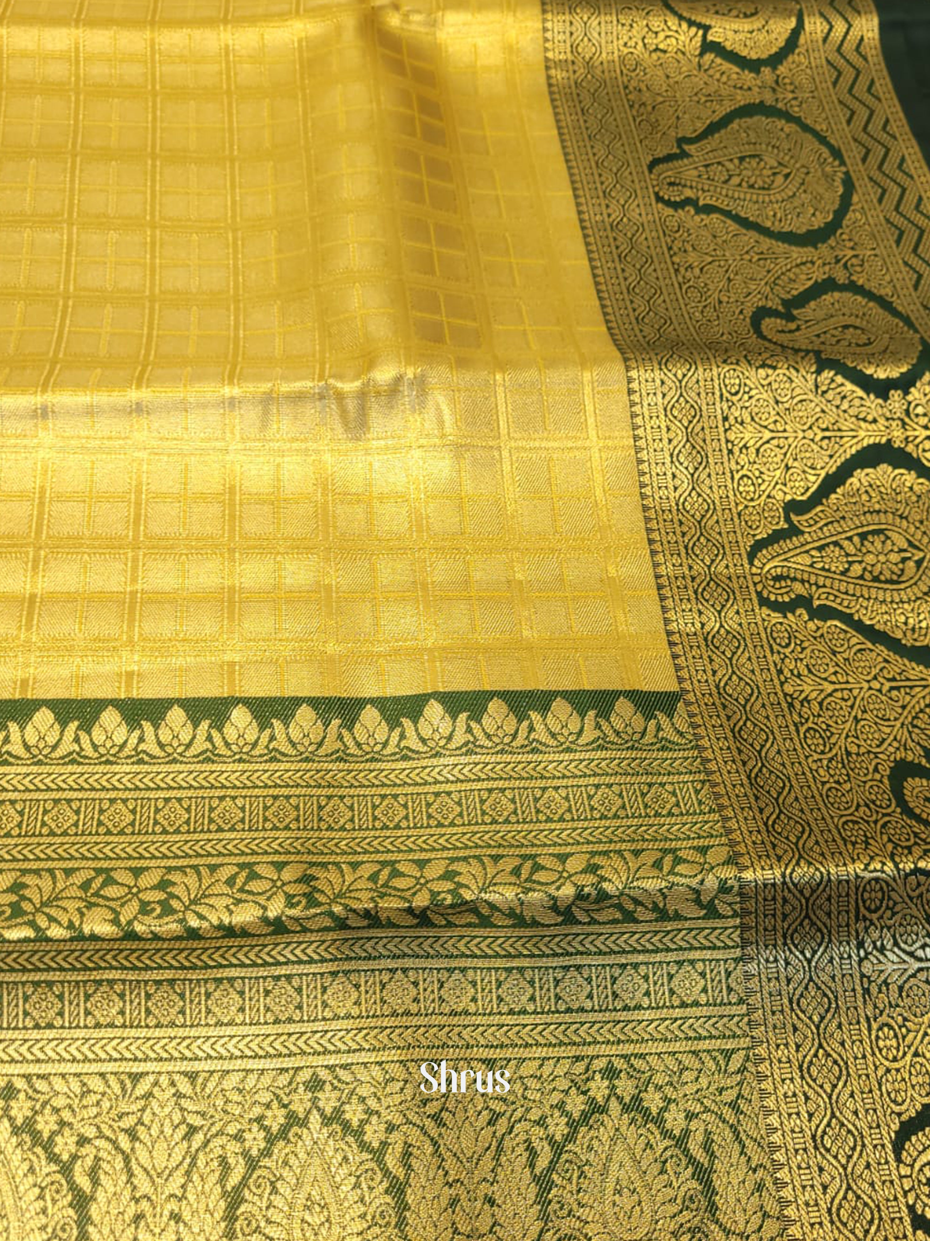 Yellow & Green - Kanchipuram-halfpure Saree