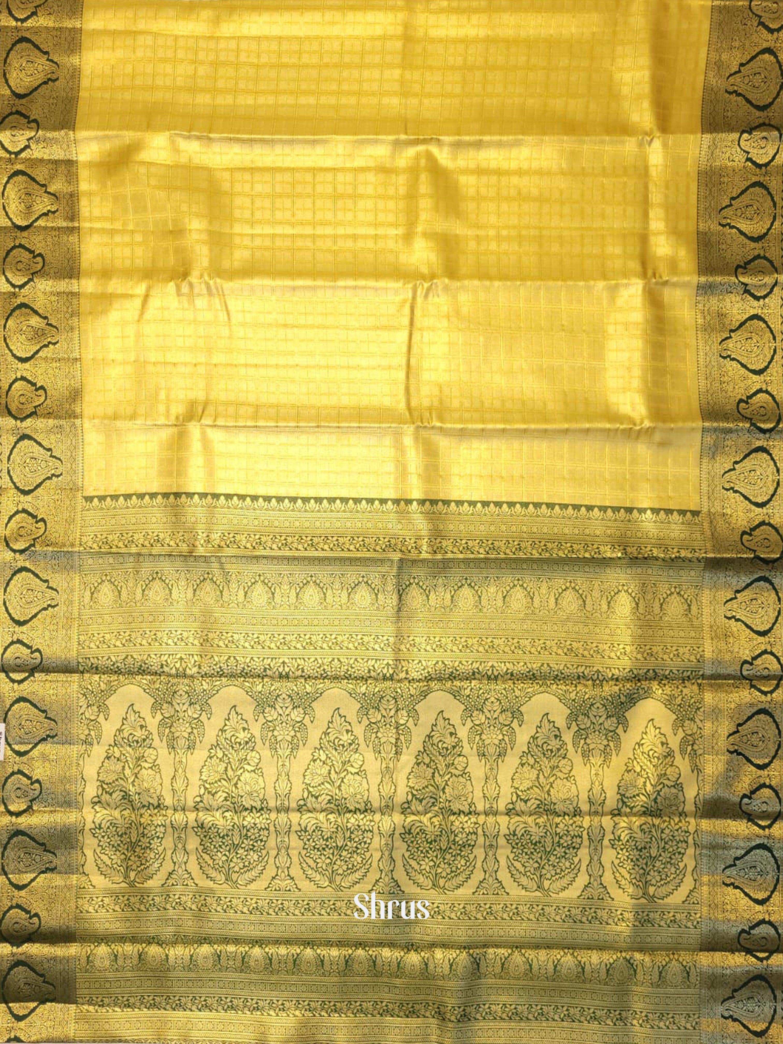 Yellow & Green - Kanchipuram-halfpure Saree