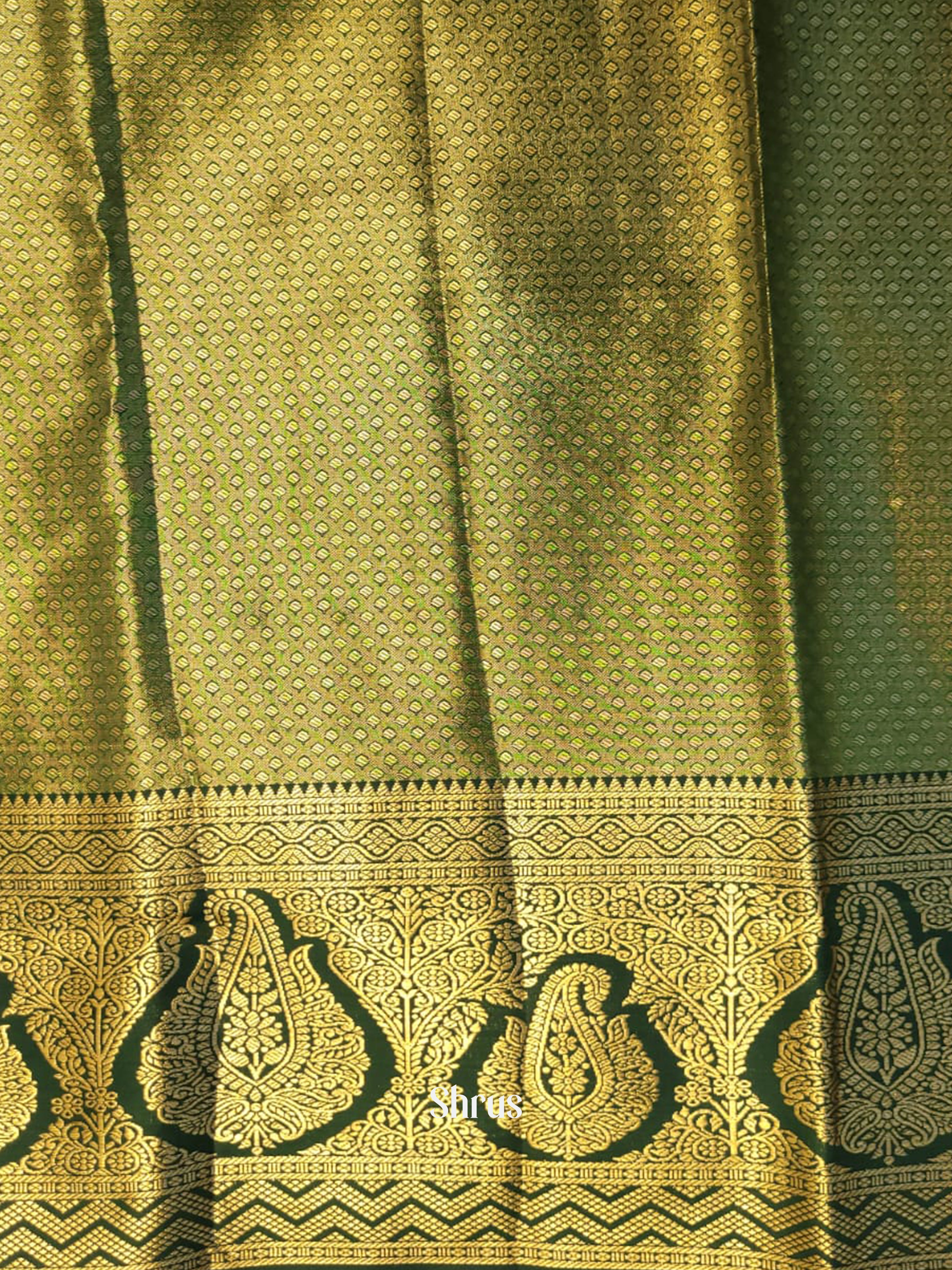 Yellow & Green - Kanchipuram-halfpure Saree