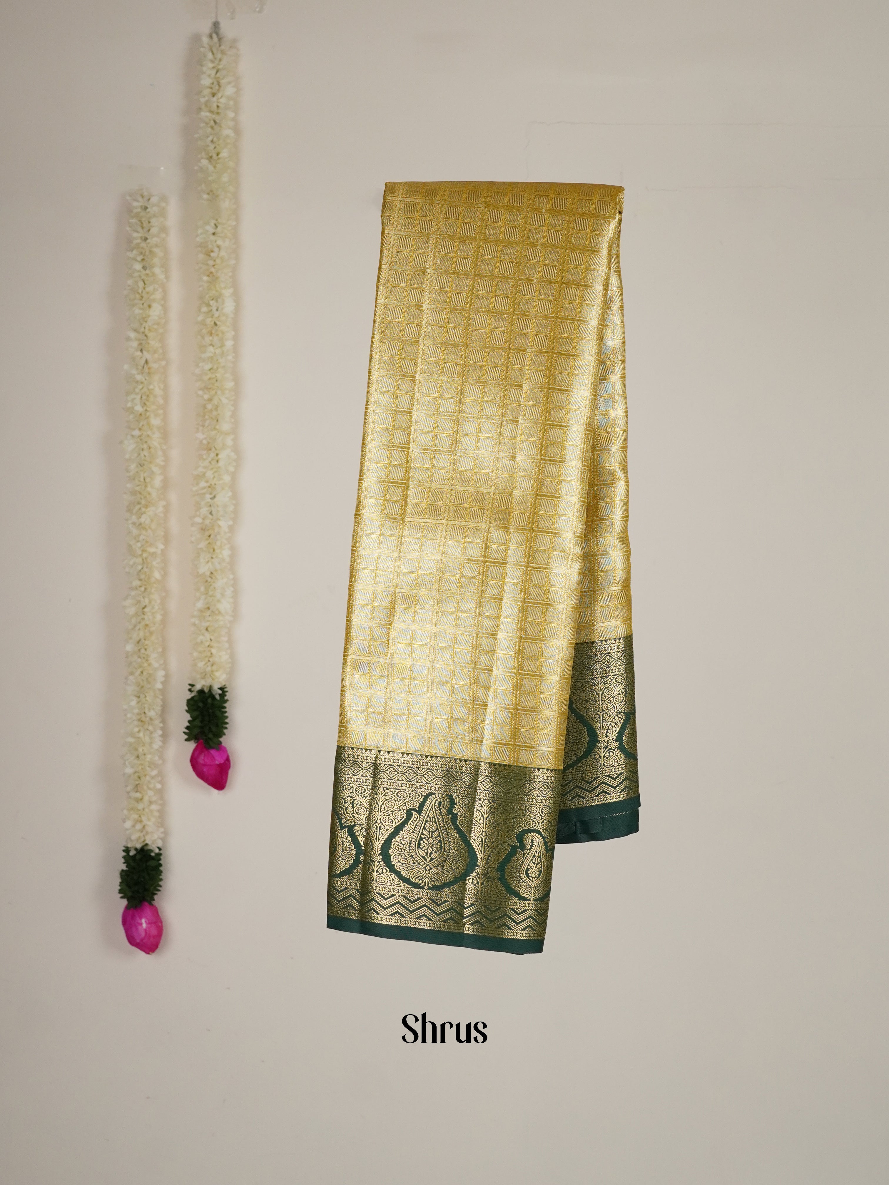 Yellow & Green - Kanchipuram-halfpure Saree