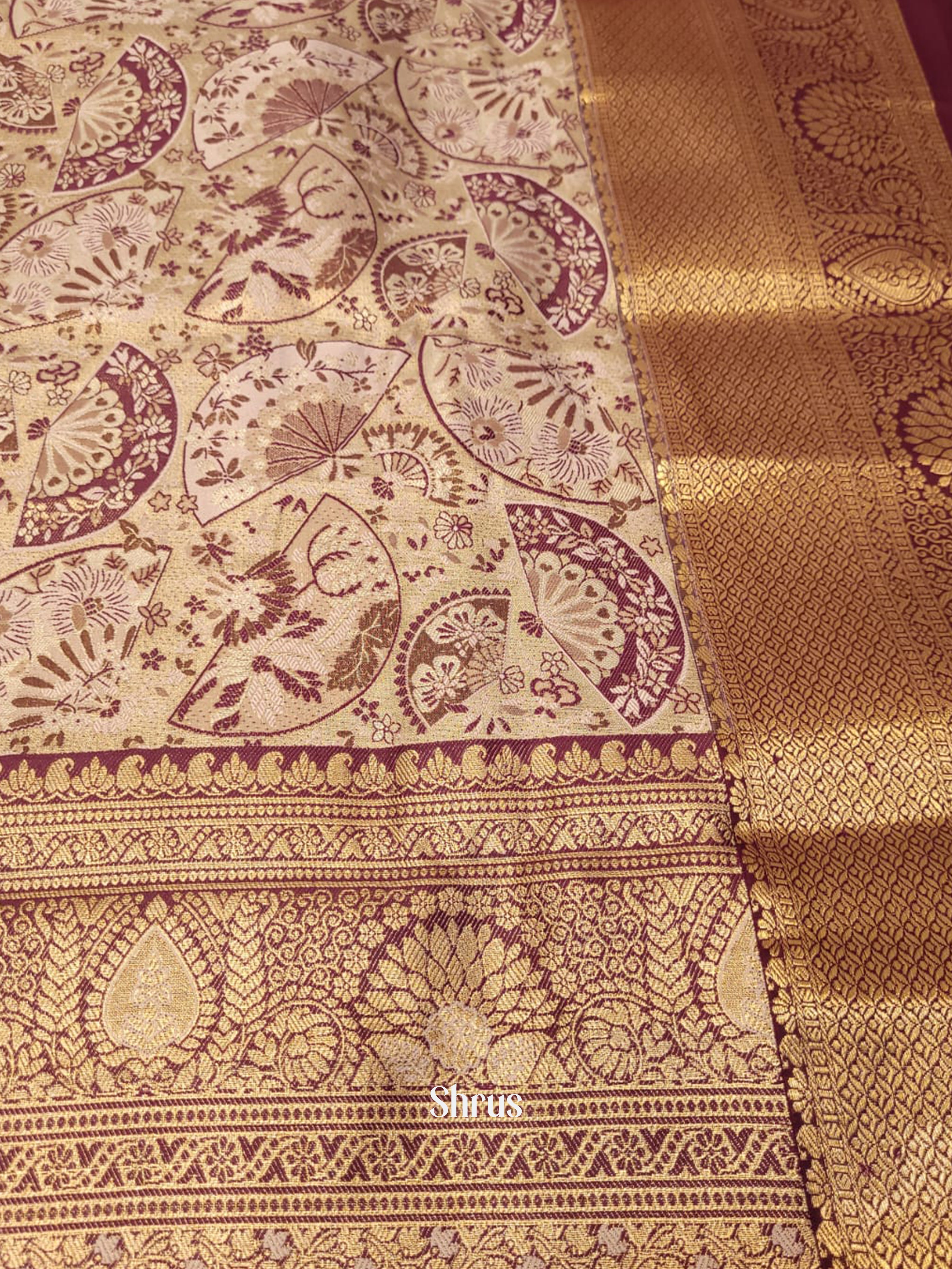 Dusty Pink & Wine - Kanchipuram-halfpure Saree