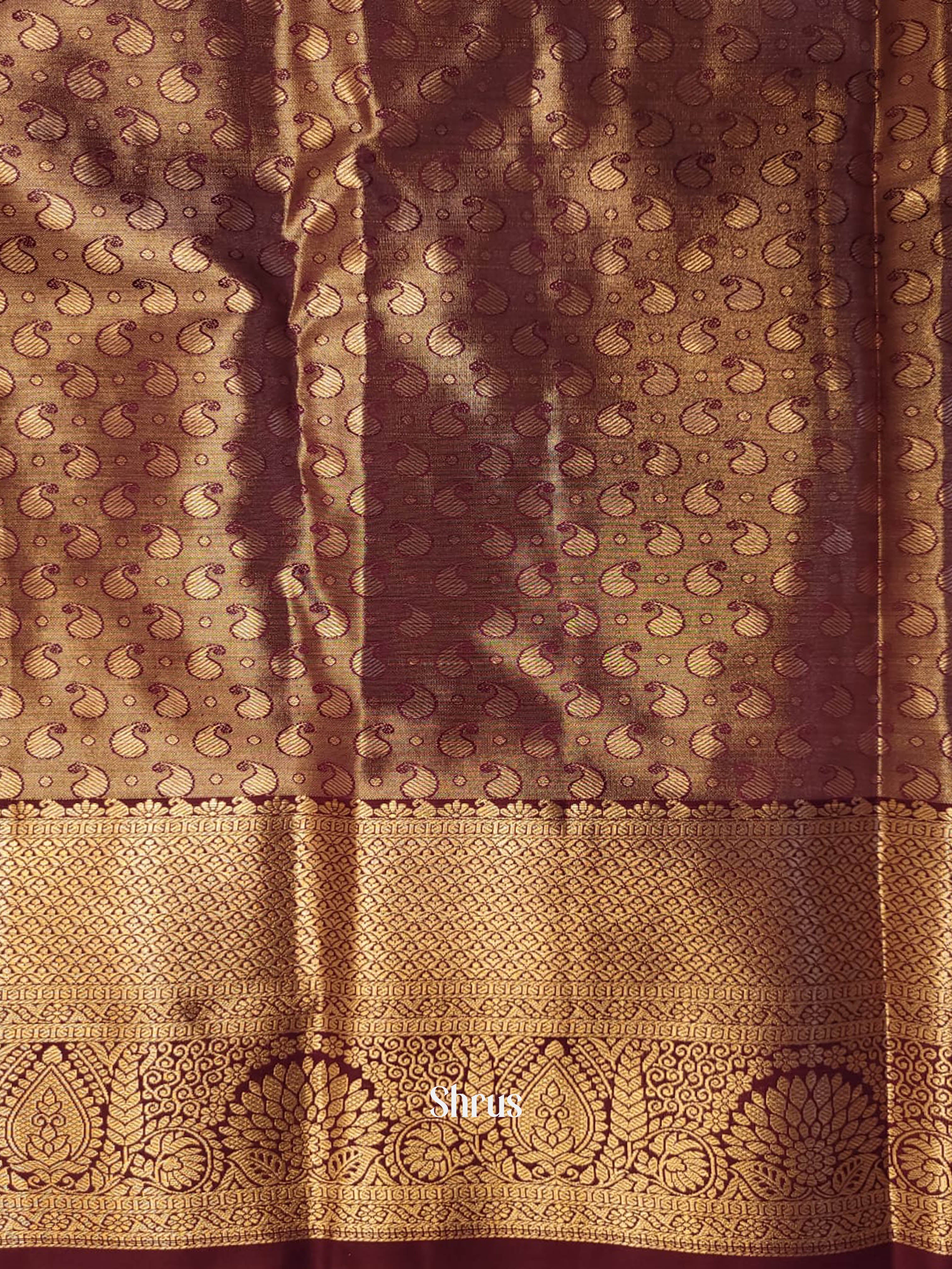 Cream & Wine - Kanchipuram-halfpure Saree