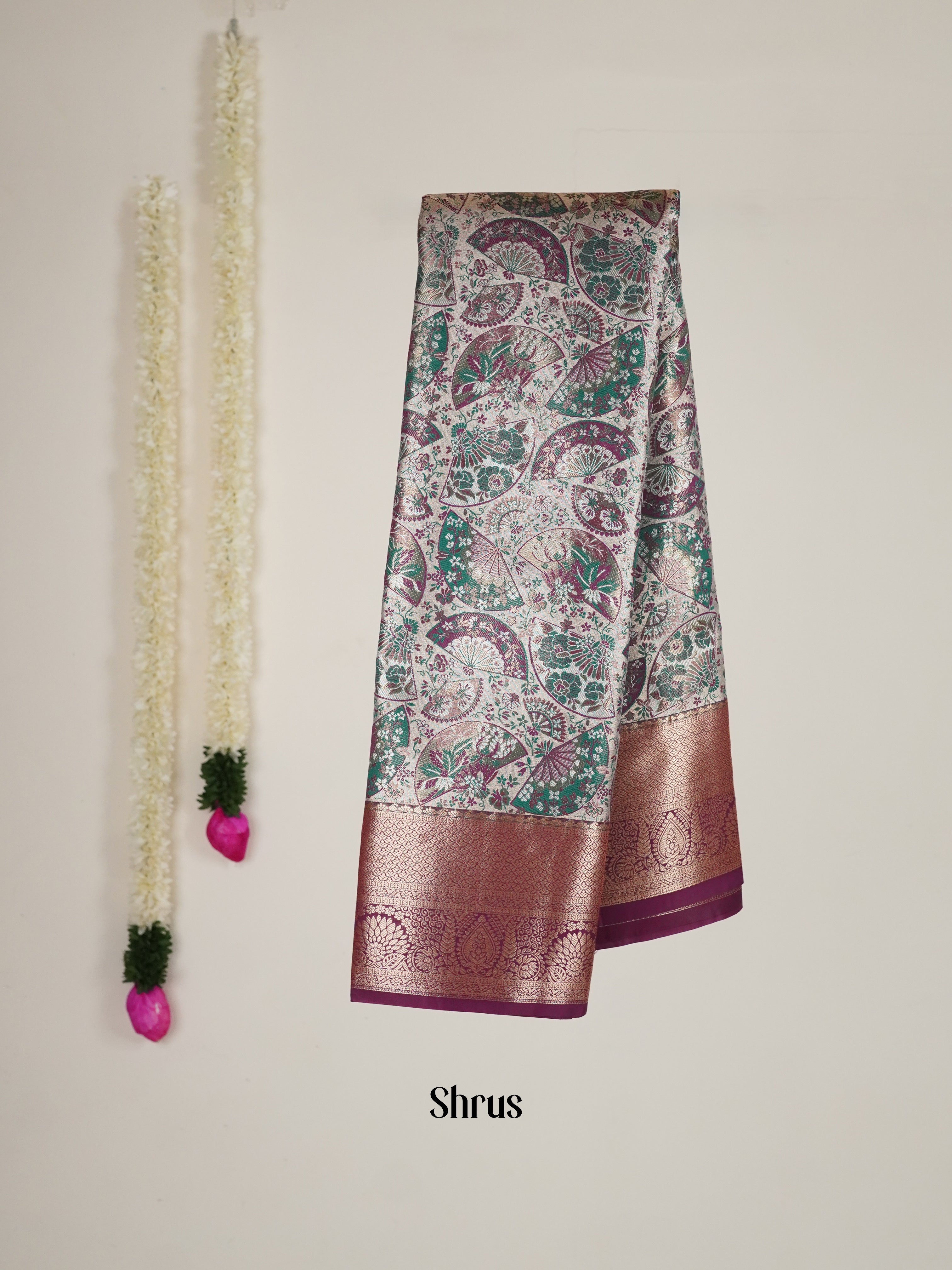 Cream & Wine - Kanchipuram-halfpure Saree