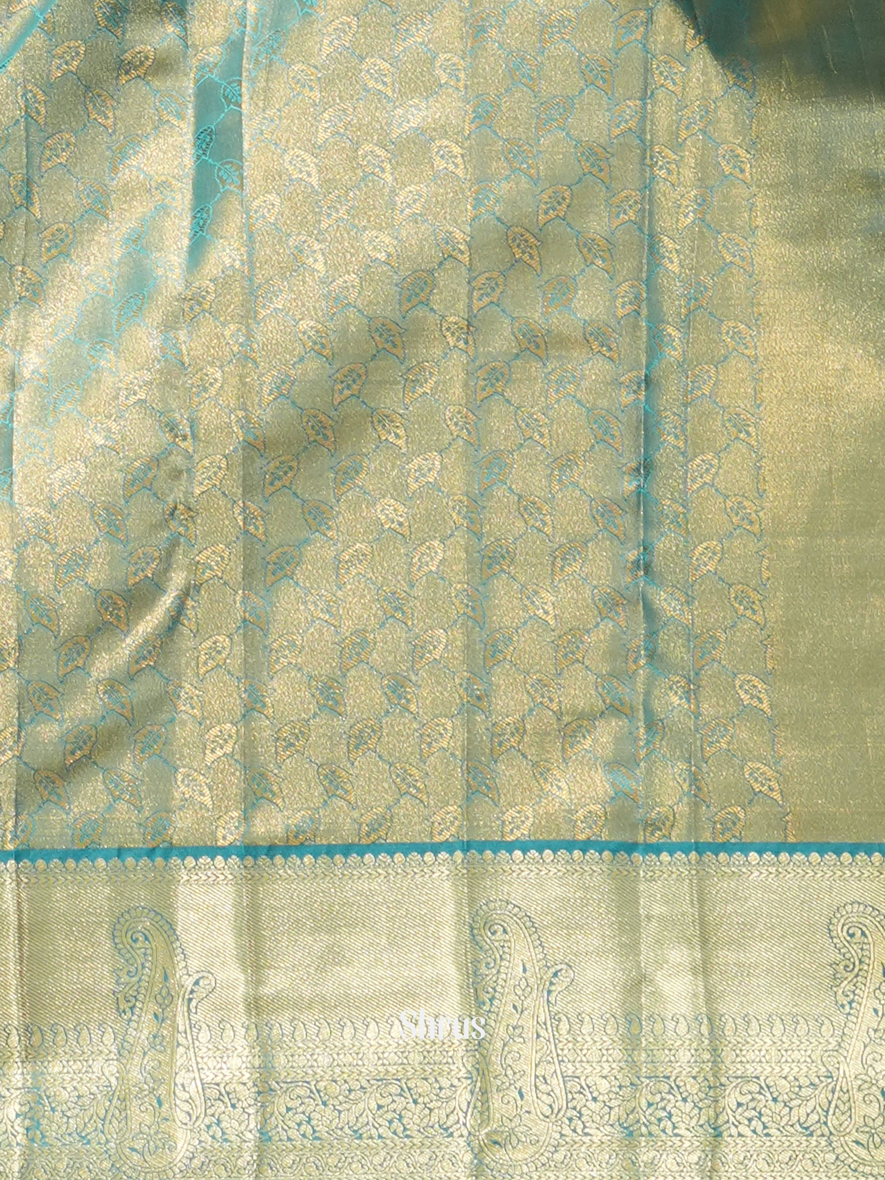 Peach & Blue - Kanchipuram-halfpure Saree