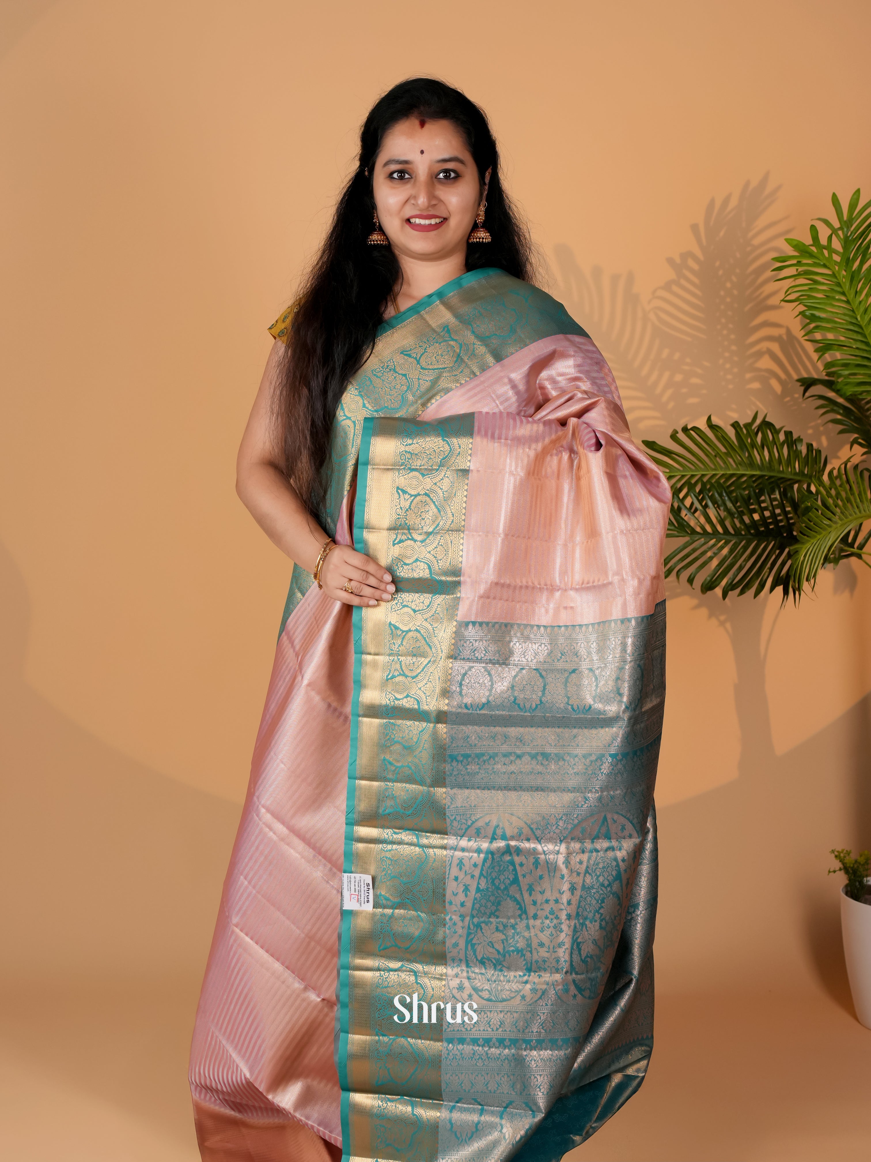 Pink & Teal - Kanchipuram-halfpure Saree