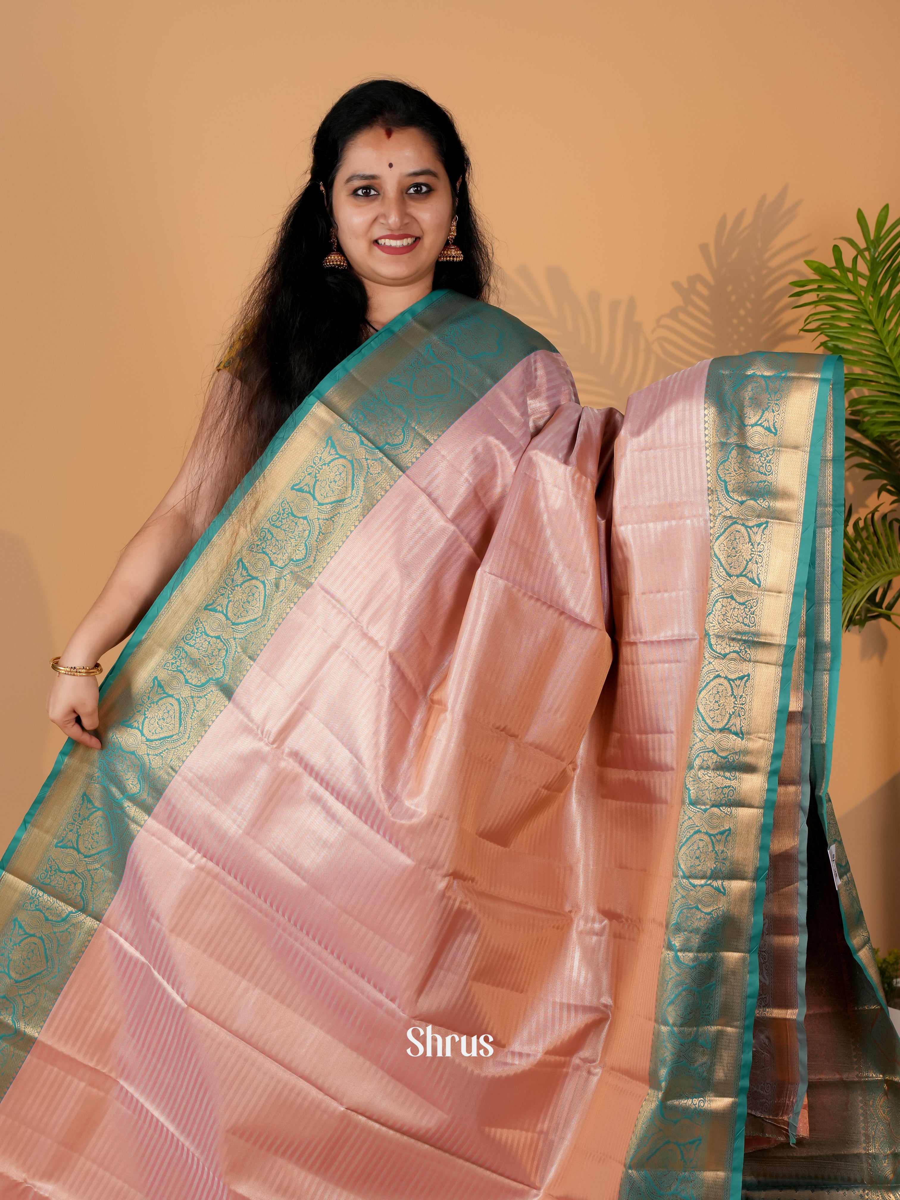 Pink & Teal - Kanchipuram-halfpure Saree