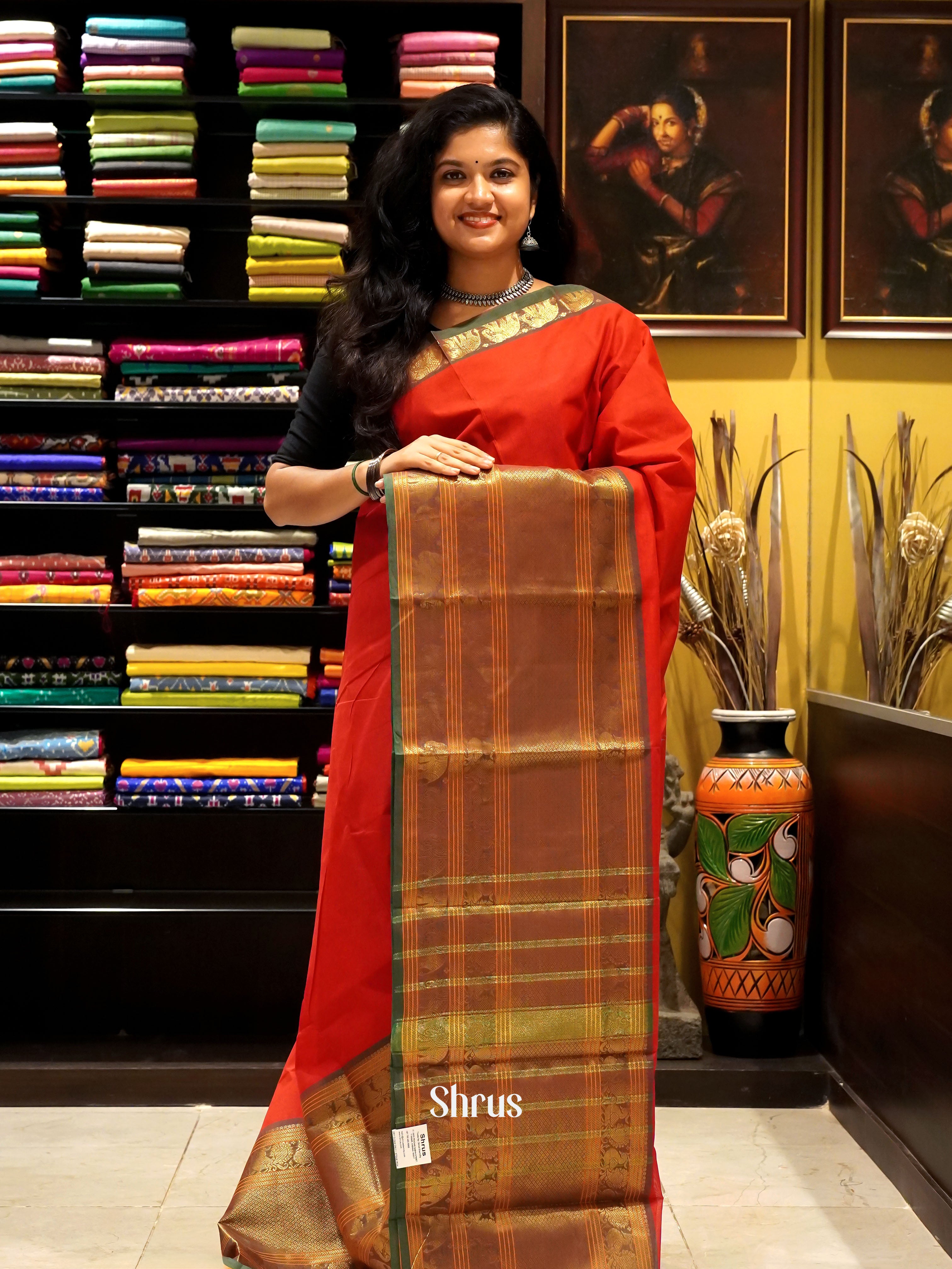 Red &  Green - Narayanpet Cotton Saree