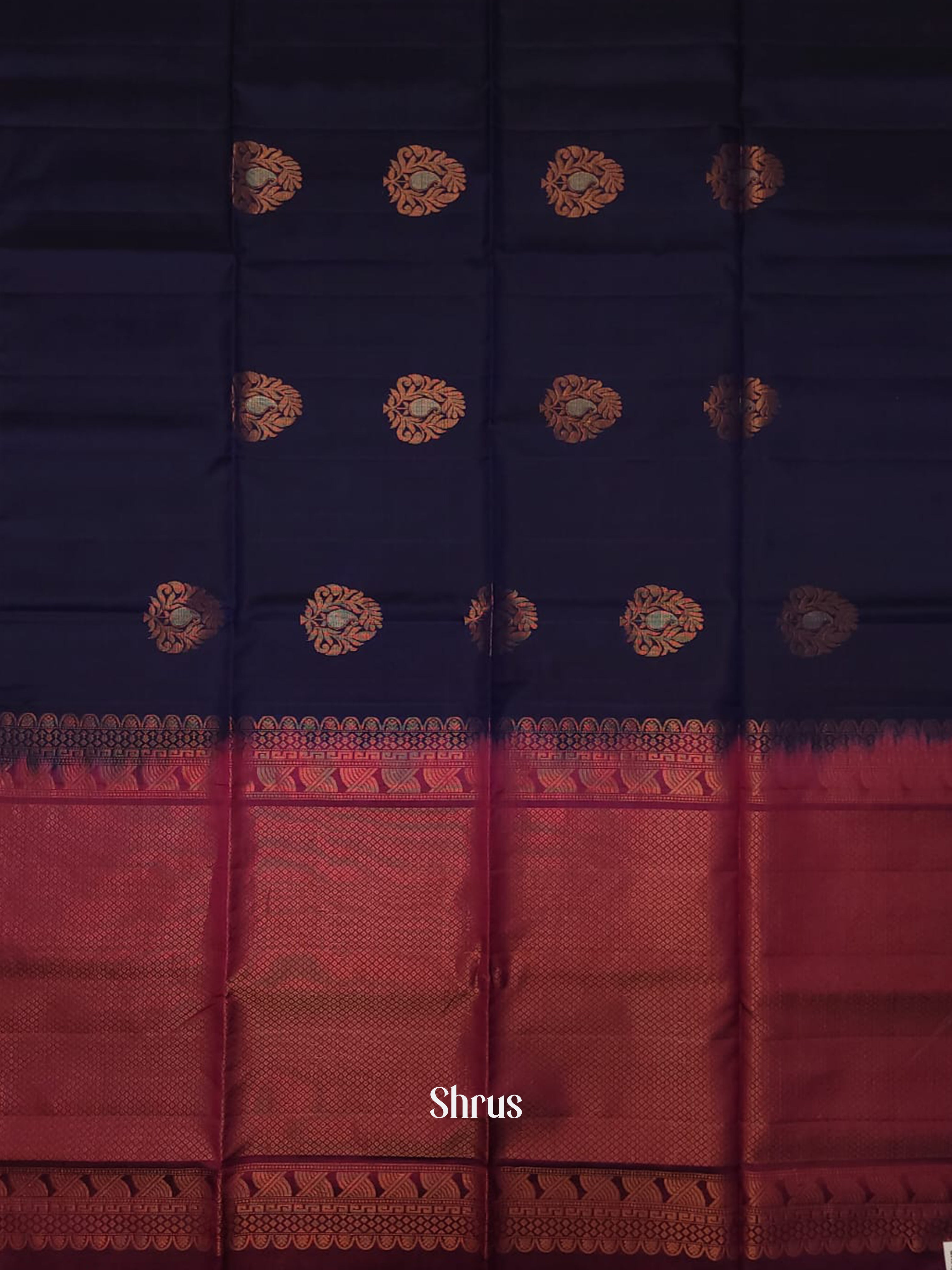 Blue & Maroon - Soft silk-halfpure Saree